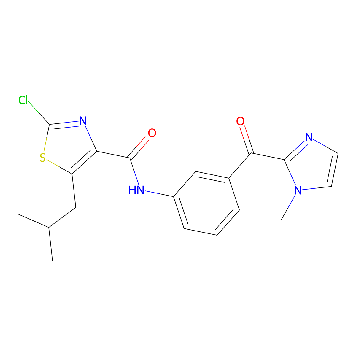 2-chloro-N-{3-[(1-methyl-1H-imidazol-2-yl)carbonyl]phenyl}-5-(2-methylpropyl)-1,3-thiazole-4-carboxamide molecular structure, CAS 1574302-57-0