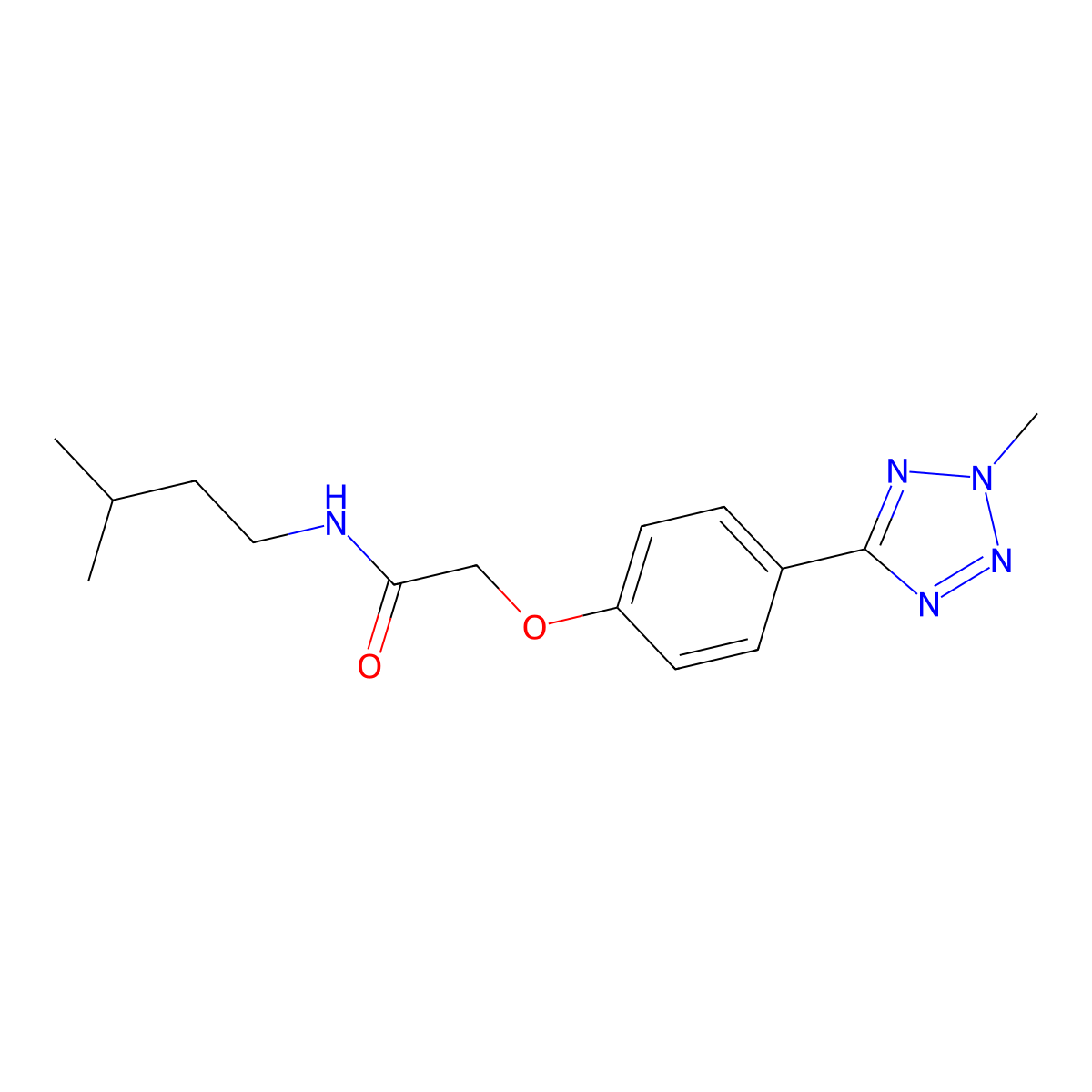 N-(3-methylbutyl)-2-[4-(2-methyl-2H-tetrazol-5-yl)phenoxy]acetamide molecular structure, CAS 1574302-58-1