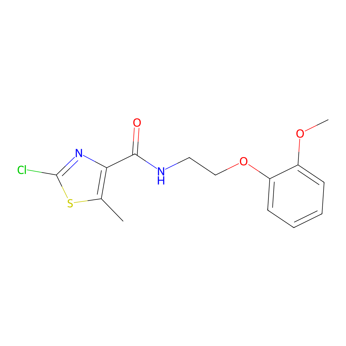 2-chloro-N-[2-(2-methoxyphenoxy)ethyl]-5-methyl-1,3-thiazole-4-carboxamide molecular structure, CAS 1574302-68-3