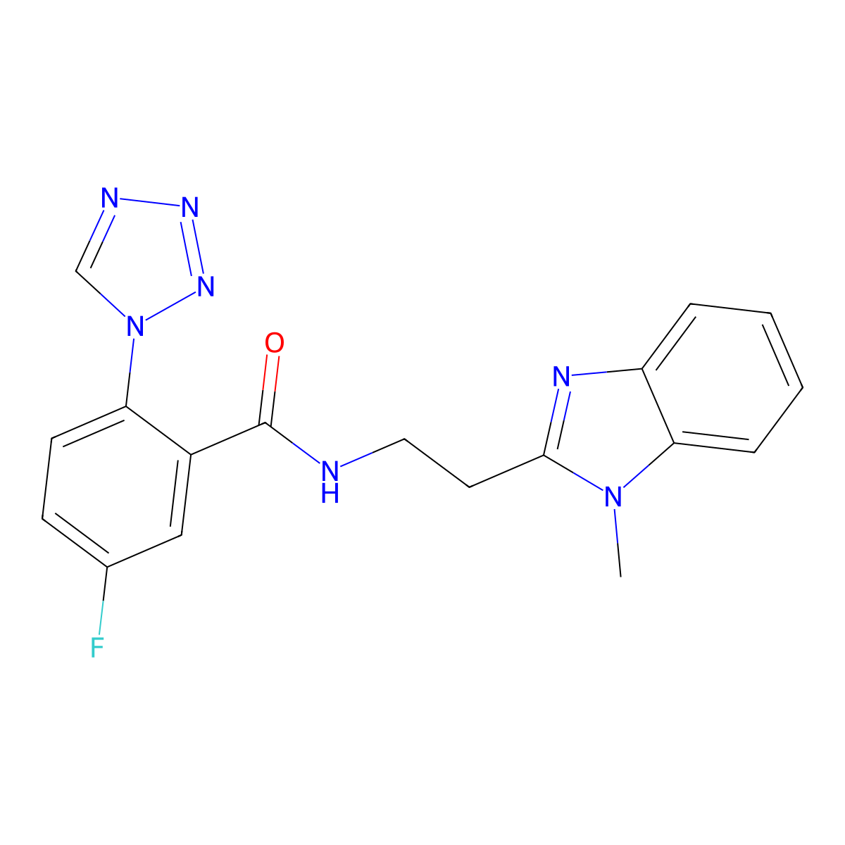 5-fluoro-N-[2-(1-methyl-1H-benzimidazol-2-yl)ethyl]-2-(1H-tetrazol-1-yl)benzamide molecular structure, CAS 1574302-69-4