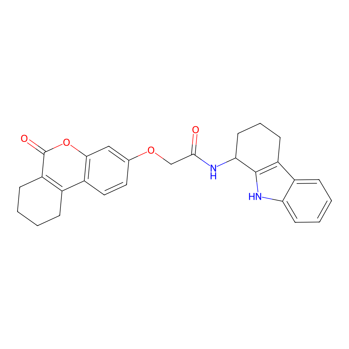 2-[(6-oxo-7,8,9,10-tetrahydro-6H-benzo[c]chromen-3-yl)oxy]-N-(2,3,4,9-tetrahydro-1H-carbazol-1-yl)acetamide molecular structure, CAS 1574302-77-4