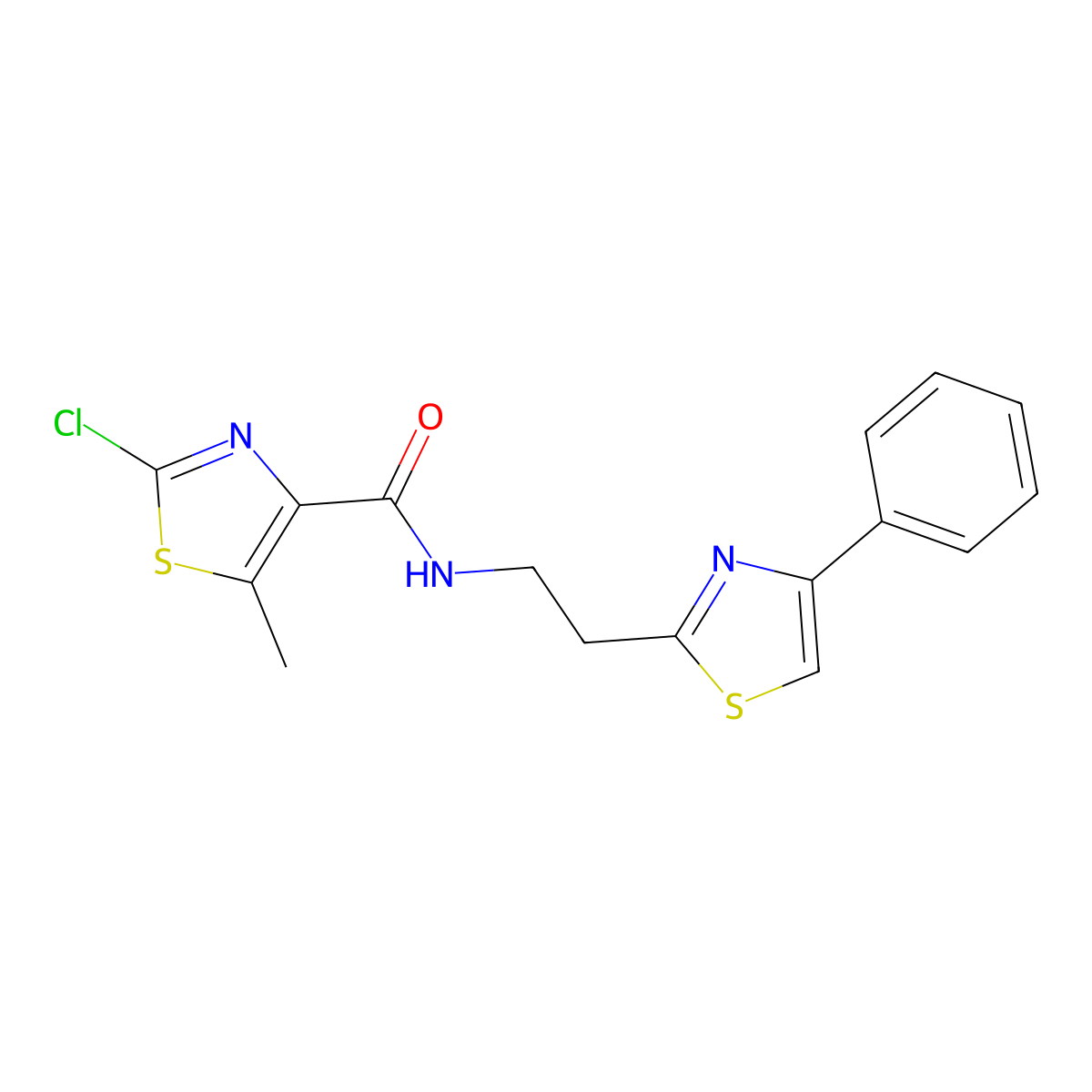 2-chloro-5-methyl-N-[2-(4-phenyl-1,3-thiazol-2-yl)ethyl]-1,3-thiazole-4-carboxamide molecular structure, CAS 1574302-88-7