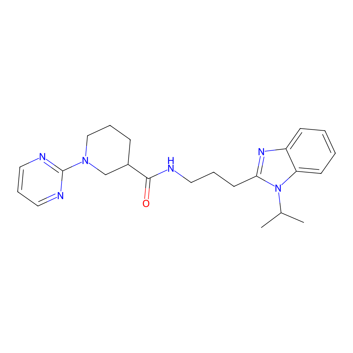 N-{3-[1-(propan-2-yl)-1H-benzimidazol-2-yl]propyl}-1-(pyrimidin-2-yl)piperidine-3-carboxamide molecular structure, CAS 1574302-98-9
