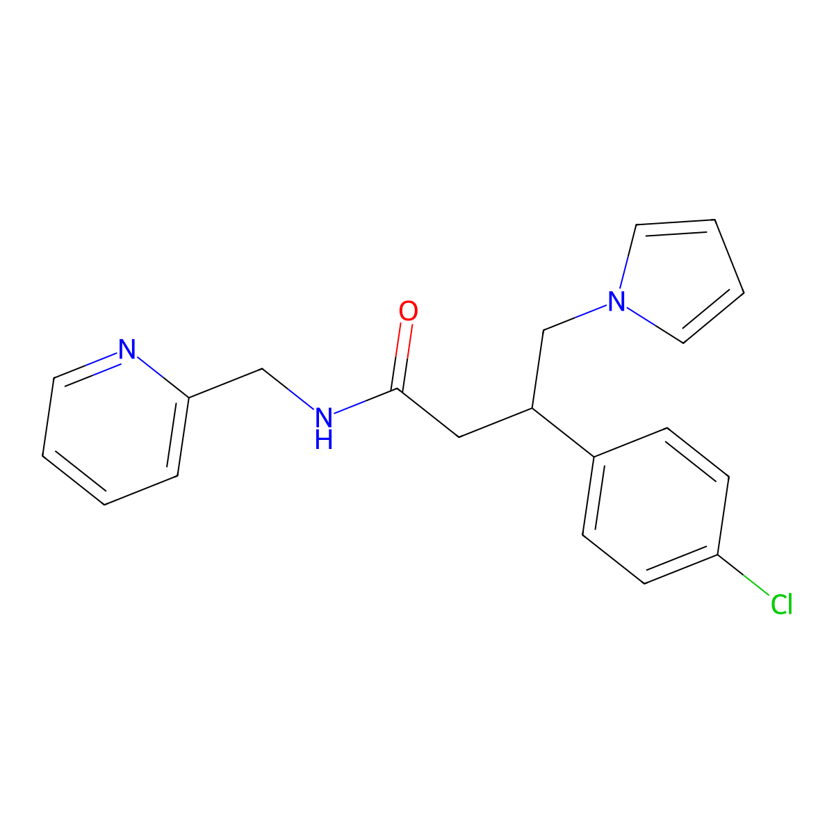 3-(4-chlorophenyl)-N-(pyridin-2-ylmethyl)-4-(1H-pyrrol-1-yl)butanamide molecular structure, CAS 1574303-10-8