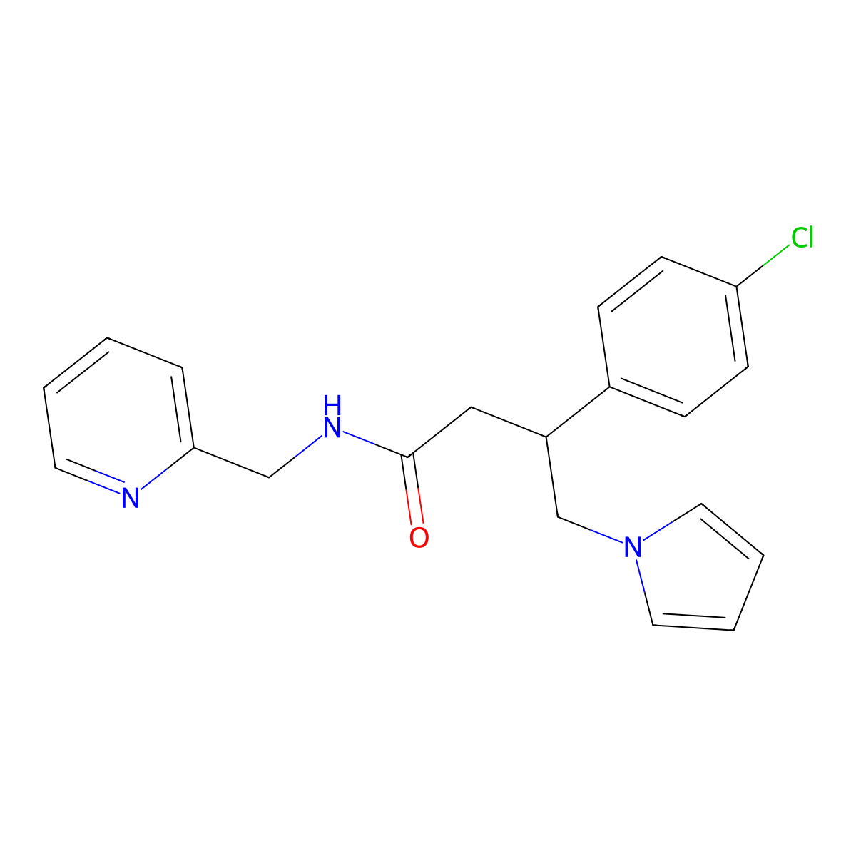 3-(4-chlorophenyl)-N-(pyridin-2-ylmethyl)-4-(1H-pyrrol-1-yl)butanamide molecular structure, CAS 1574303-10-8