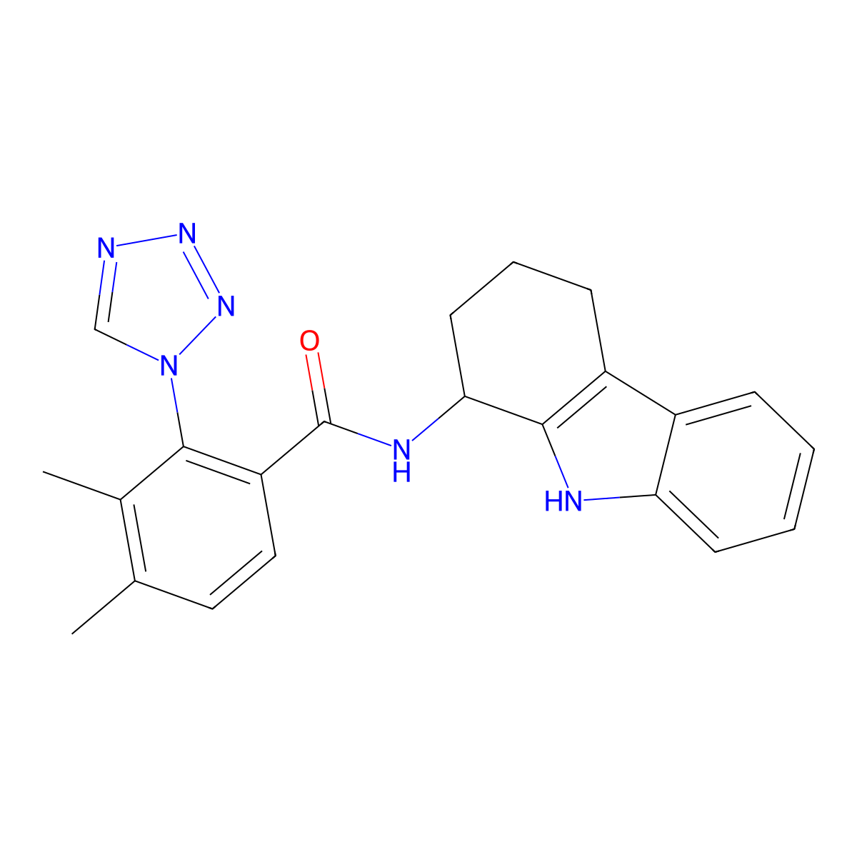 3,4-dimethyl-N-(2,3,4,9-tetrahydro-1H-carbazol-1-yl)-2-(1H-tetrazol-1-yl)benzamide molecular structure, CAS 1574303-26-6