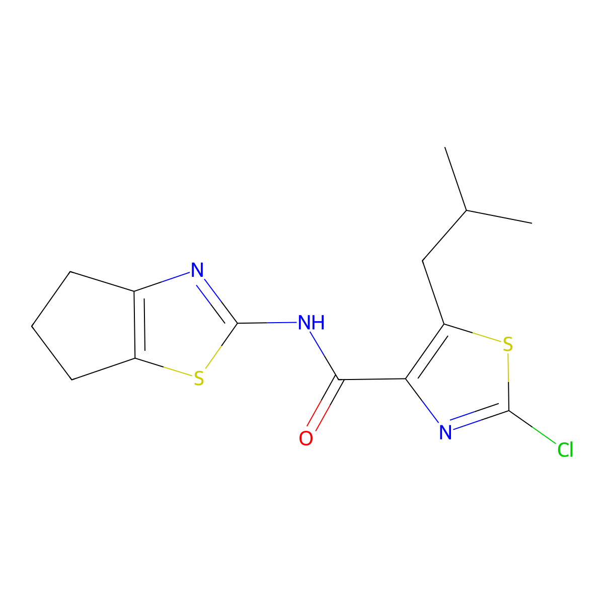 2-chloro-N-(5,6-dihydro-4H-cyclopenta[d]thiazol-2-yl)-5-isobutylthiazole-4-carboxamide molecular structure, CAS 1574303-28-8