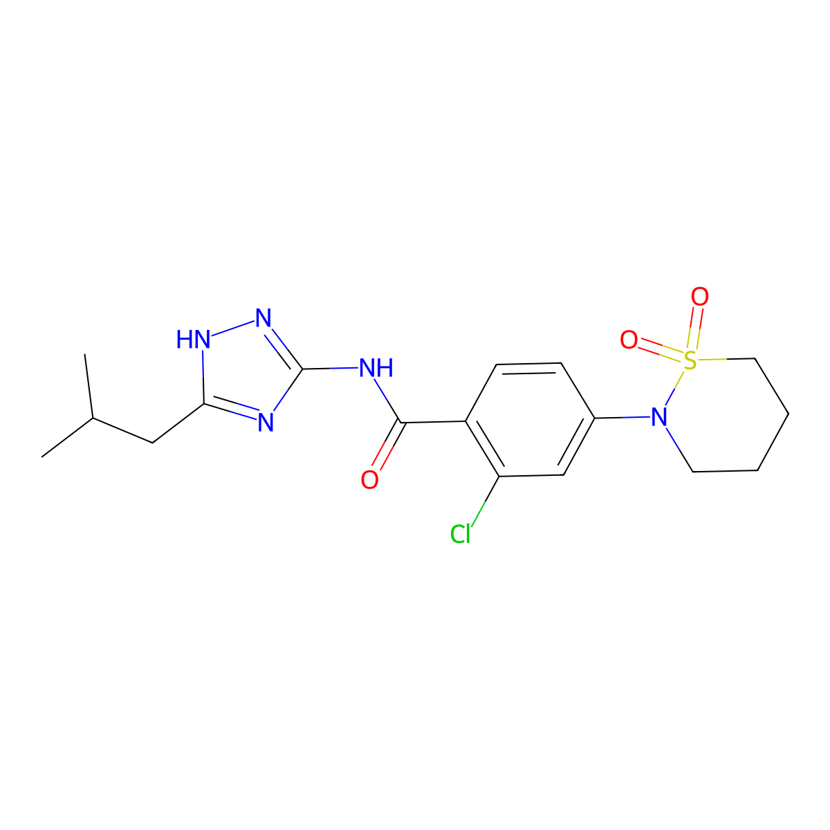 2-chloro-4-(1,1-dioxido-1,2-thiazinan-2-yl)-N-[3-(2-methylpropyl)-1H-1,2,4-triazol-5-yl]benzamide molecular structure, CAS 1574303-32-4
