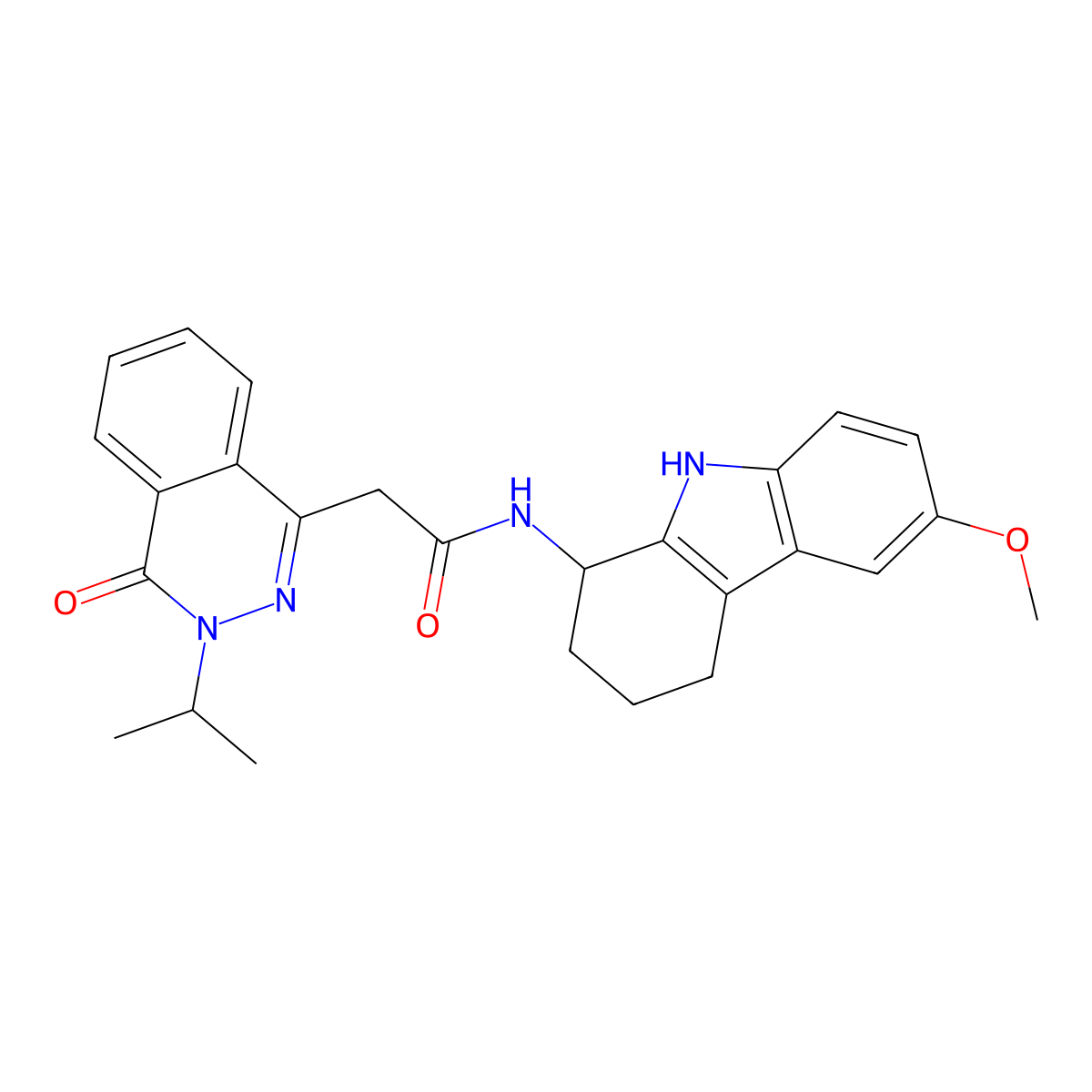 N-(6-methoxy-2,3,4,9-tetrahydro-1H-carbazol-1-yl)-2-[4-oxo-3-(propan-2-yl)-3,4-dihydrophthalazin-1-yl]acetamide molecular structure, CAS 1574303-43-7