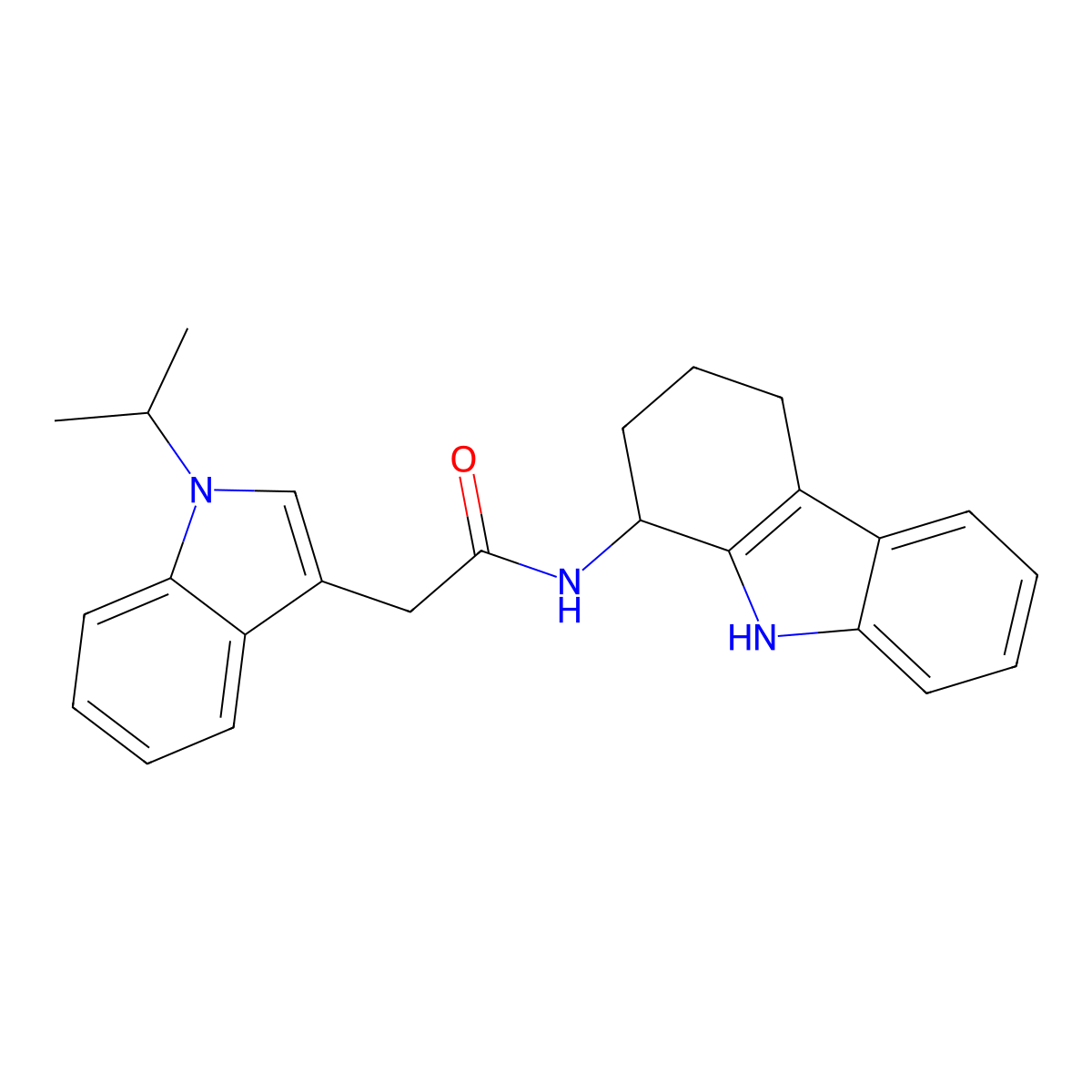 2-[1-(propan-2-yl)-1H-indol-3-yl]-N-(2,3,4,9-tetrahydro-1H-carbazol-1-yl)acetamide molecular structure, CAS 1574303-44-8