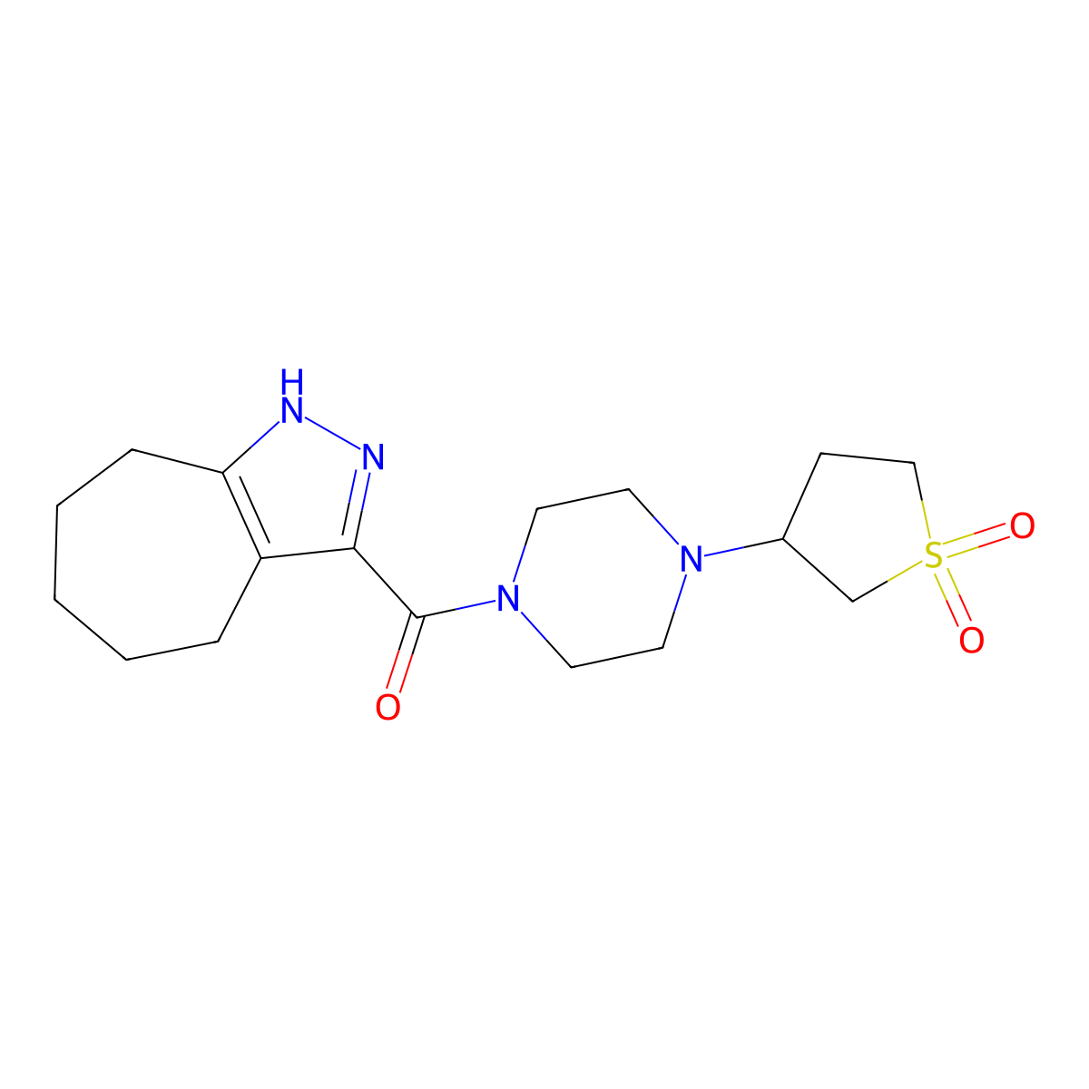 [4-(1,1-Dioxidotetrahydrothiophen-3-yl)piperazin-1-yl](2,4,5,6,7,8-hexahydrocyclohepta[c]pyrazol-3-yl)methanone molecular structure, CAS 1574303-55-1