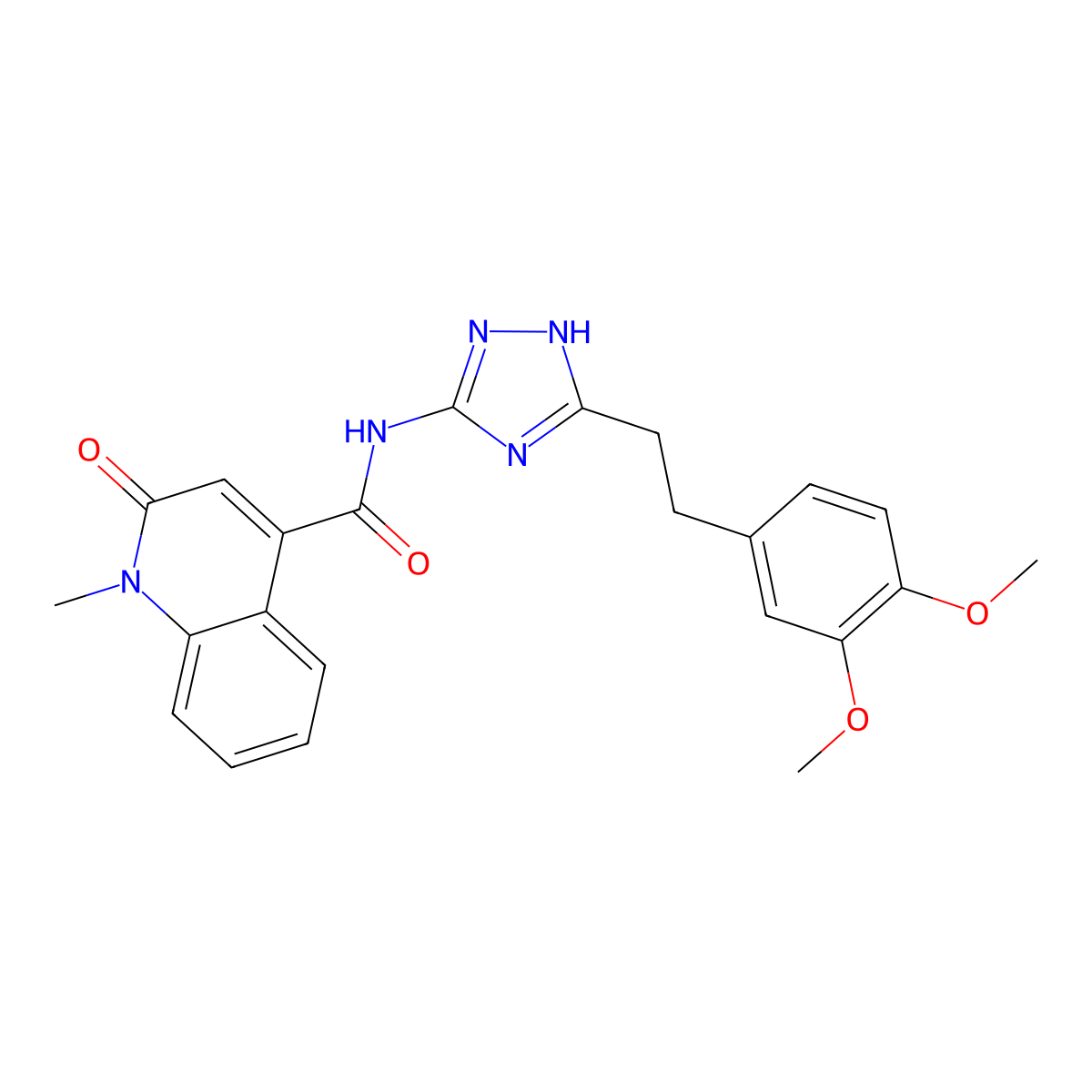 N-{3-[2-(3,4-dimethoxyphenyl)ethyl]-1H-1,2,4-triazol-5-yl}-1-methyl-2-oxo-1,2-dihydroquinoline-4-carboxamide molecular structure, CAS 1574303-76-6