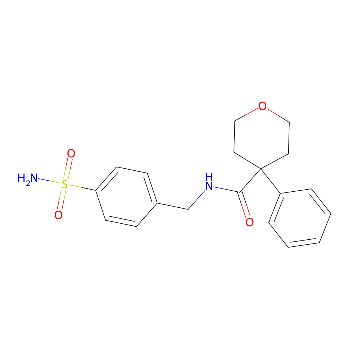 4-phenyl-N-(4-sulfamoylbenzyl)tetrahydro-2H-pyran-4-carboxamide molecular structure, CAS 1574303-91-5