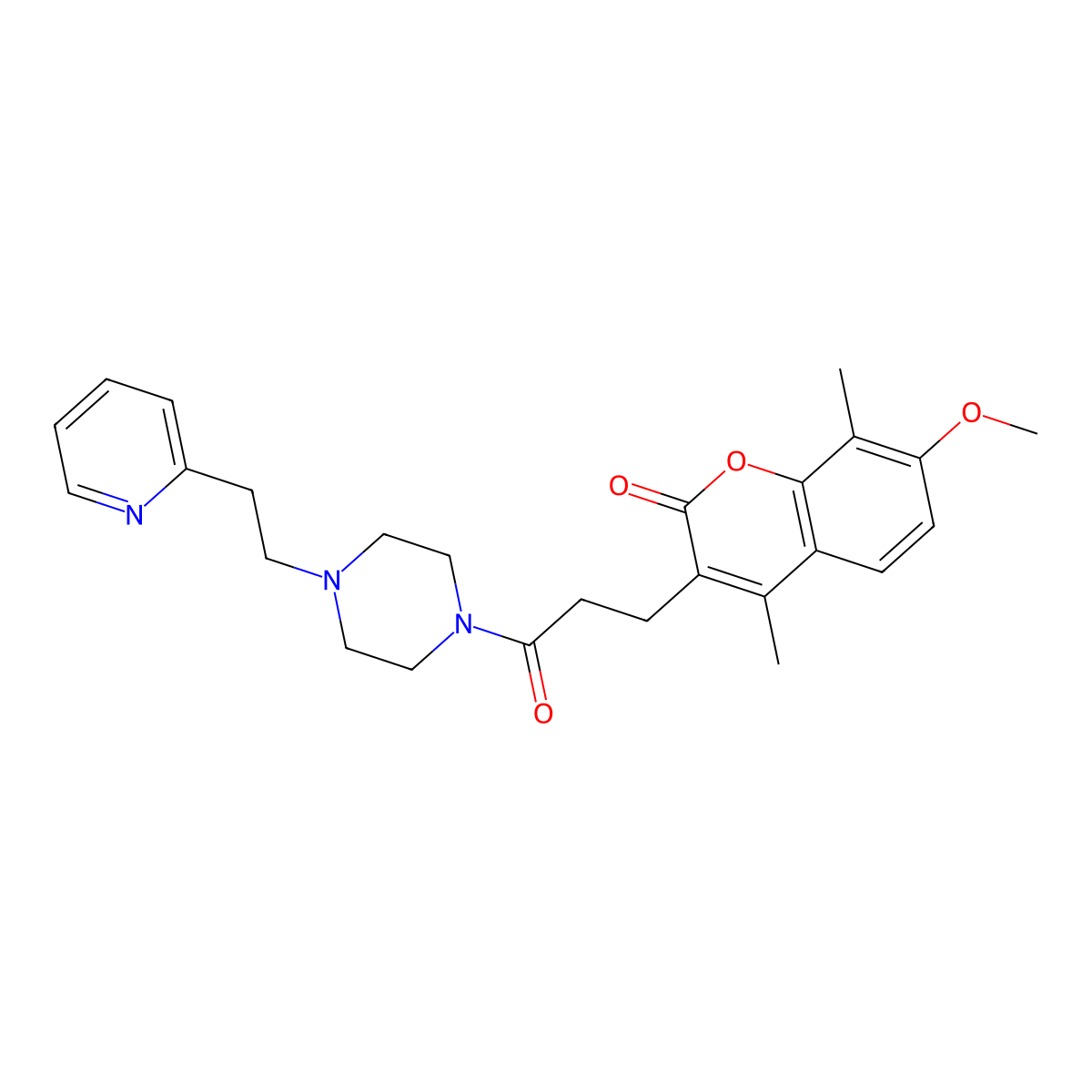 7-methoxy-4,8-dimethyl-3-(3-oxo-3-{4-[2-(2-pyridyl)ethyl]piperazino}propyl)-2H-chromen-2-one molecular structure, CAS 1574304-00-9