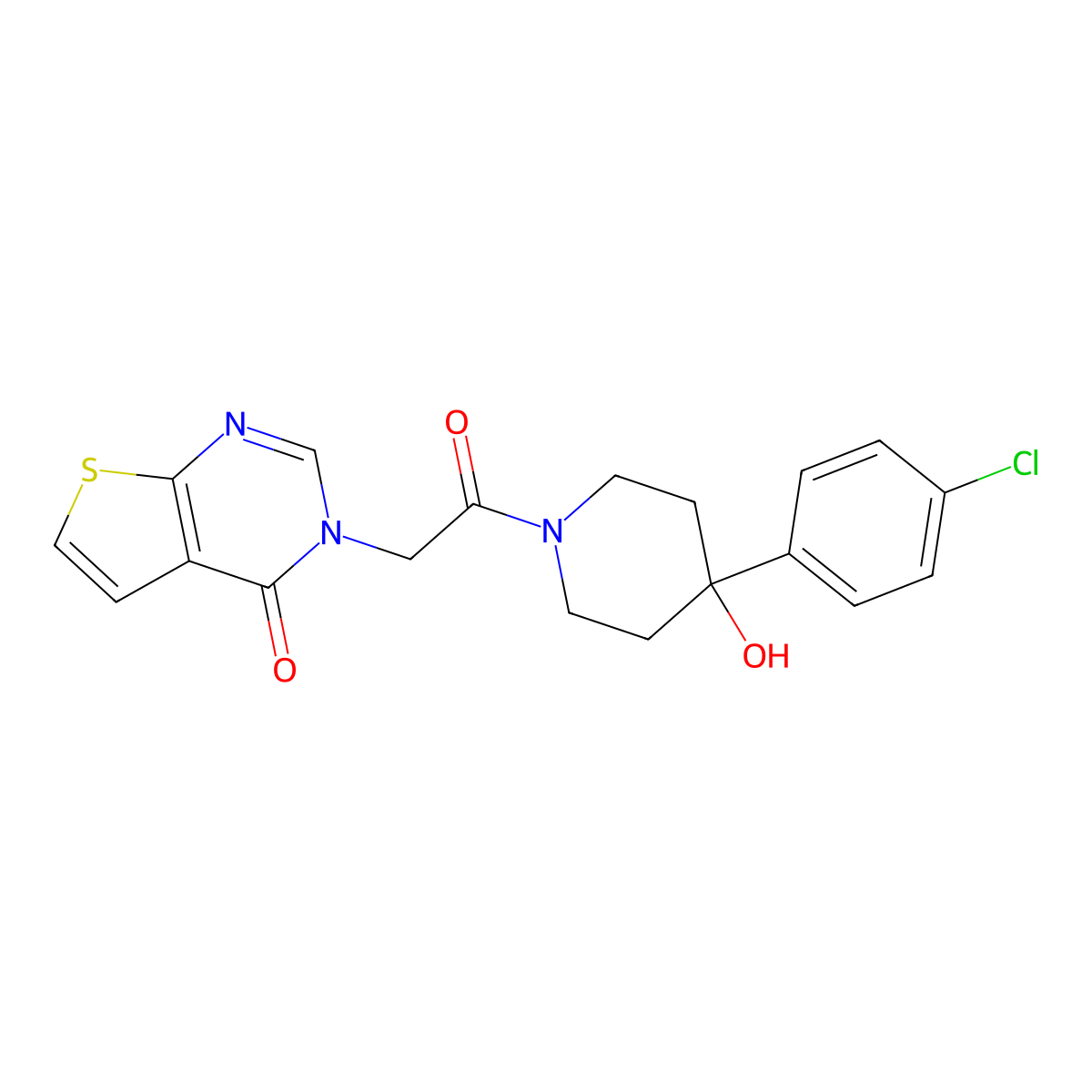 3-{2-[4-(4-chlorophenyl)-4-hydroxypiperidin-1-yl]-2-oxoethyl}thieno[2,3-d]pyrimidin-4(3H)-one molecular structure, CAS 1574304-03-2