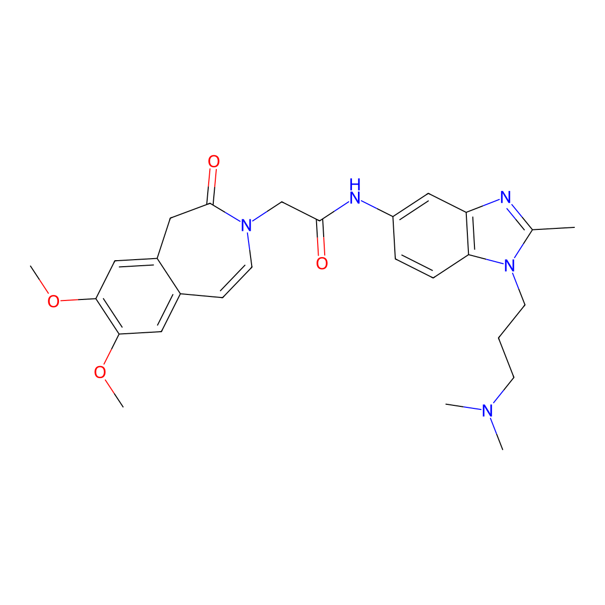 2-(7,8-dimethoxy-2-oxo-1,2-dihydro-3H-3-benzazepin-3-yl)-N-{1-[3-(dimethylamino)propyl]-2-methyl-1H-benzimidazol-5-yl}acetamide molecular structure, CAS 1574304-15-6