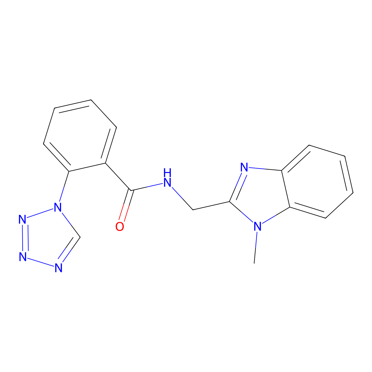 N-[(1-methyl-1H-benzimidazol-2-yl)methyl]-2-(1H-tetrazol-1-yl)benzamide molecular structure, CAS 1574304-18-9