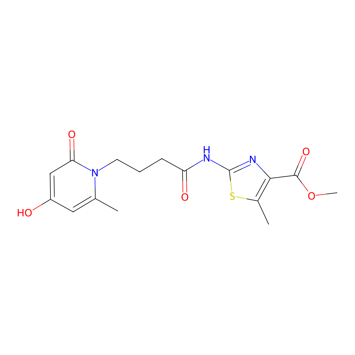 methyl 2-{[4-(4-hydroxy-6-methyl-2-oxopyridin-1(2H)-yl)butanoyl]amino}-5-methyl-1,3-thiazole-4-carboxylate molecular structure, CAS 1574306-61-8