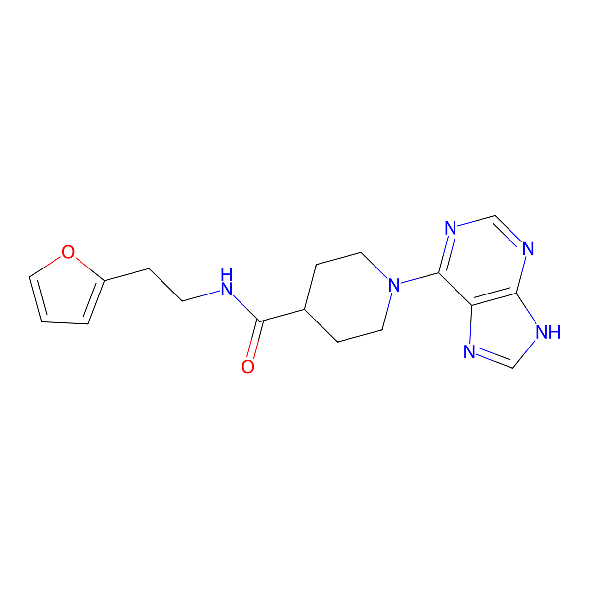 N-[2-(furan-2-yl)ethyl]-1-(9H-purin-6-yl)piperidine-4-carboxamide molecular structure, CAS 1574306-63-0