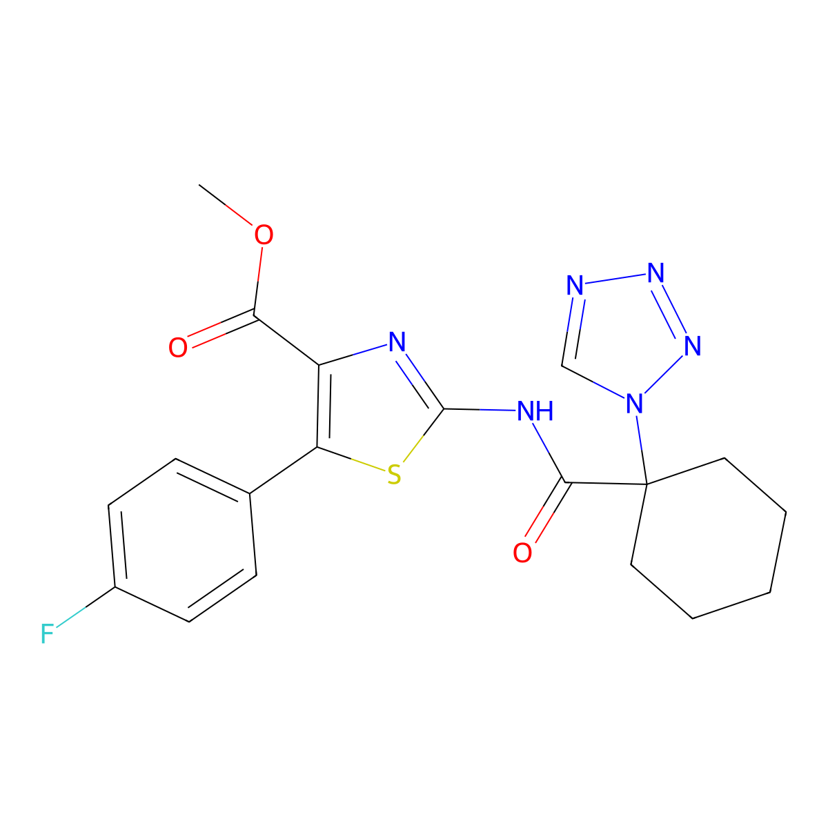 methyl 5-(4-fluorophenyl)-2-({[1-(1H-tetrazol-1-yl)cyclohexyl]carbonyl}amino)-1,3-thiazole-4-carboxylate molecular structure, CAS 1574306-71-0