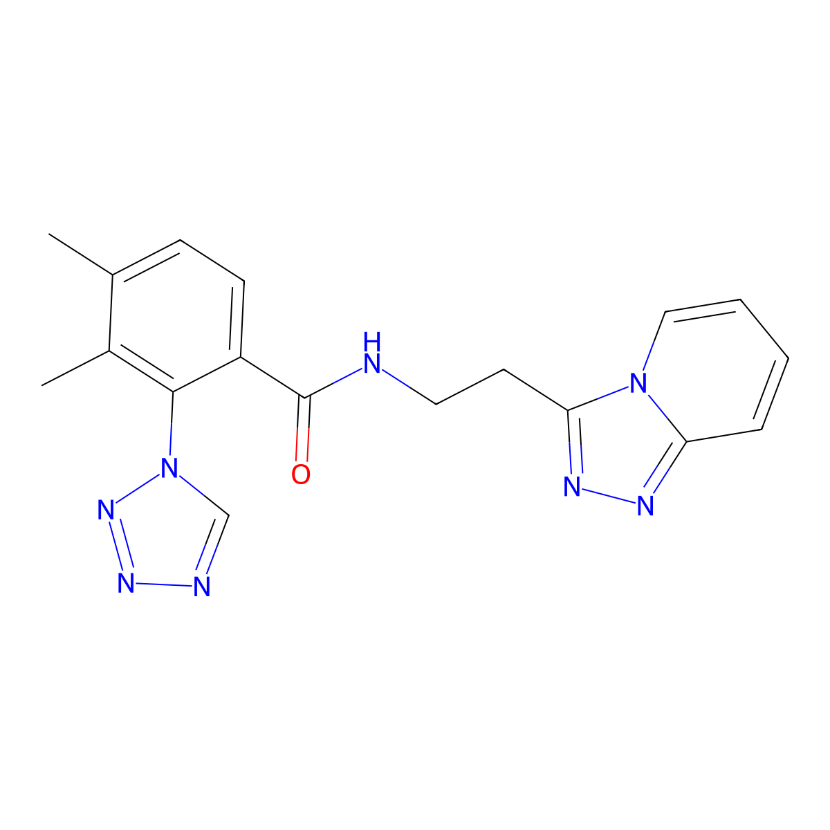 3,4-dimethyl-2-(1H-tetrazol-1-yl)-N-[2-([1,2,4]triazolo[4,3-a]pyridin-3-yl)ethyl]benzamide molecular structure, CAS 1574307-14-4