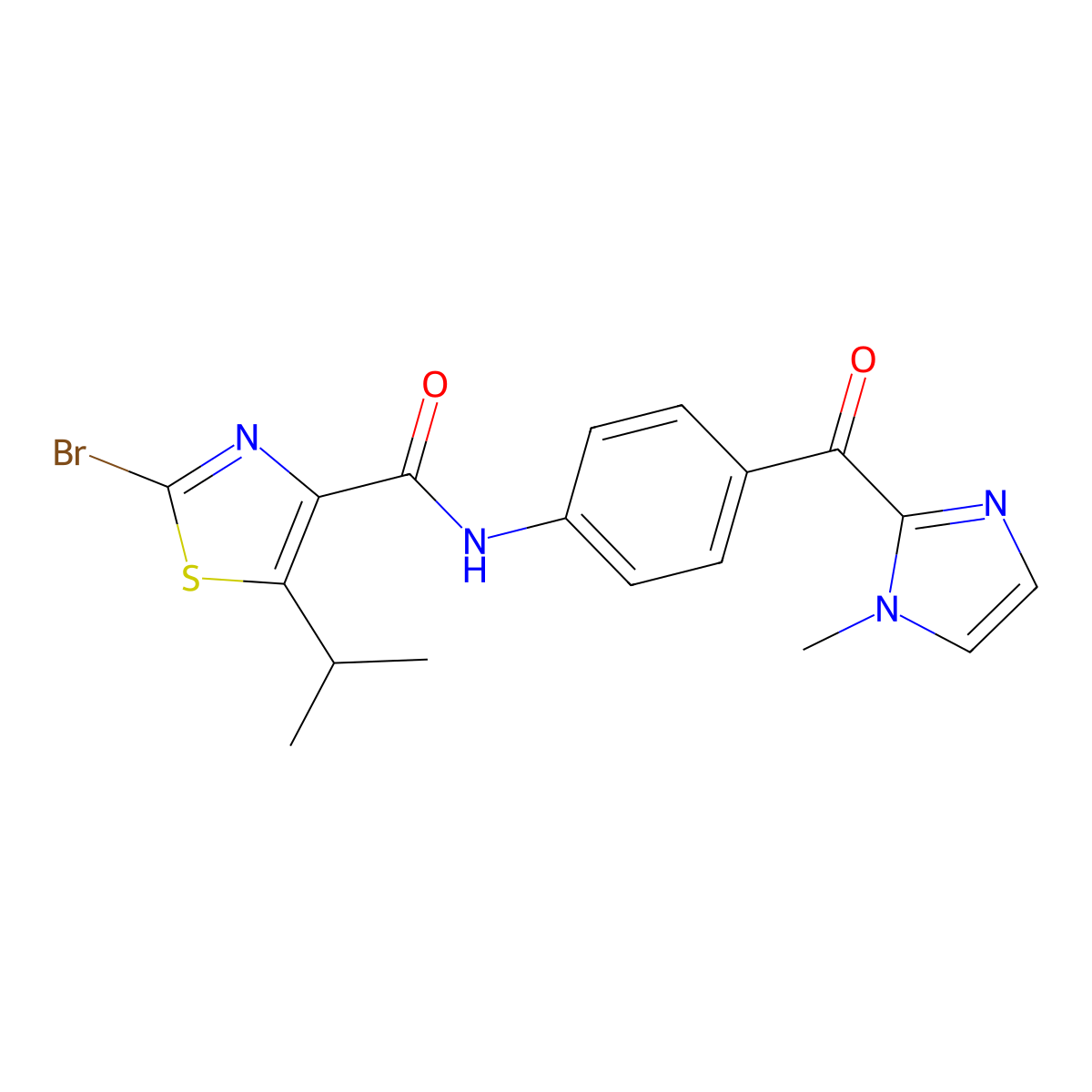 2-bromo-5-isopropyl-N-{4-[(1-methyl-1H-imidazol-2-yl)carbonyl]phenyl}-1,3-thiazole-4-carboxamide molecular structure, CAS 1574307-16-6