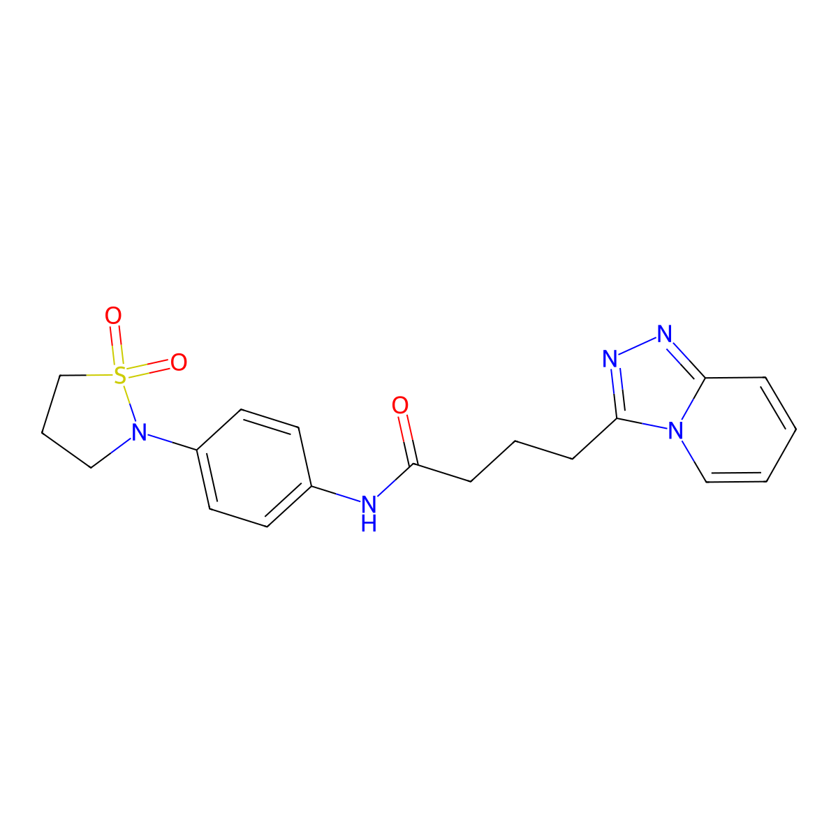 N-[4-(1,1-dioxido-1,2-thiazolidin-2-yl)phenyl]-4-([1,2,4]triazolo[4,3-a]pyridin-3-yl)butanamide molecular structure, CAS 1574307-24-6
