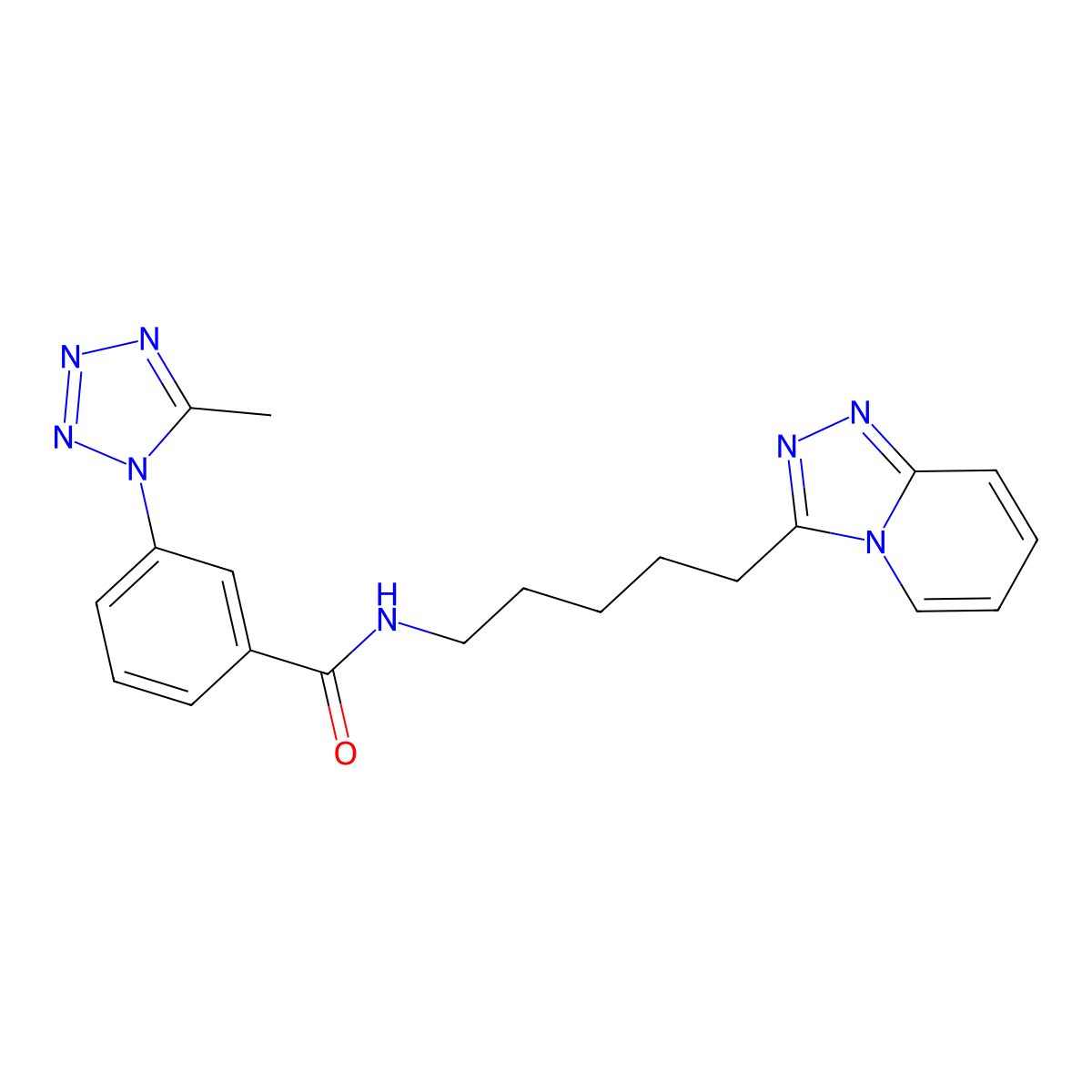 3-(5-methyl-1H-tetrazol-1-yl)-N-[5-([1,2,4]triazolo[4,3-a]pyridin-3-yl)pentyl]benzamide molecular structure, CAS 1574307-41-7