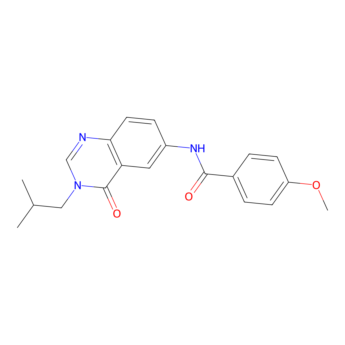 4-methoxy-N-[3-(2-methylpropyl)-4-oxo-3,4-dihydroquinazolin-6-yl]benzamide molecular structure, CAS 1574307-45-1