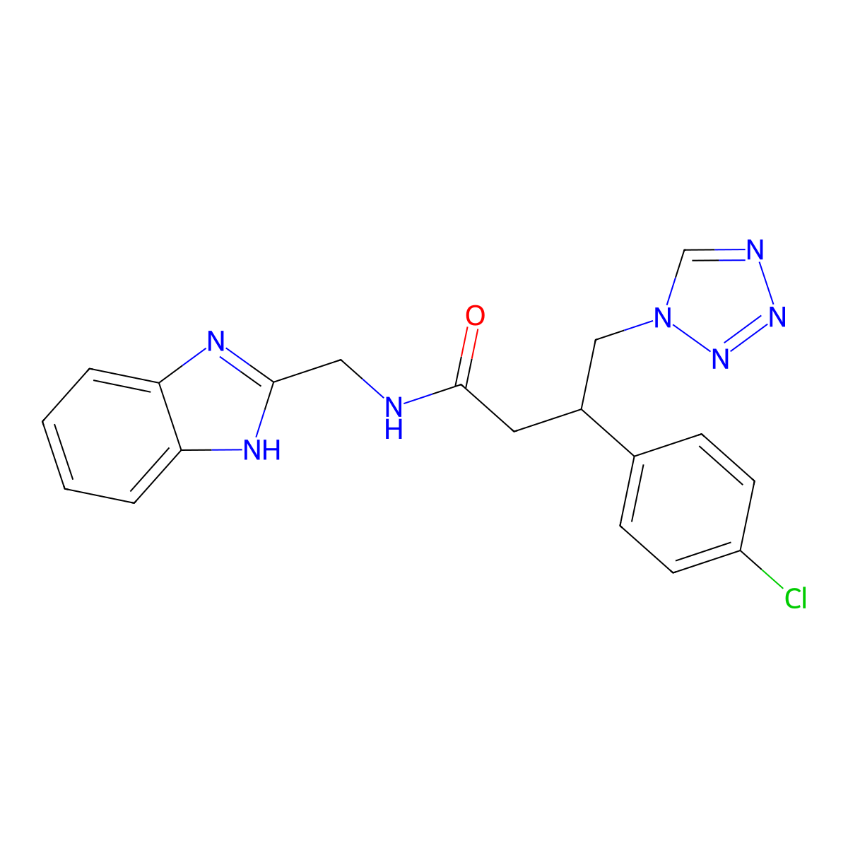N-(1H-benzimidazol-2-ylmethyl)-3-(4-chlorophenyl)-4-(1H-tetrazol-1-yl)butanamide molecular structure, CAS 1574307-58-6