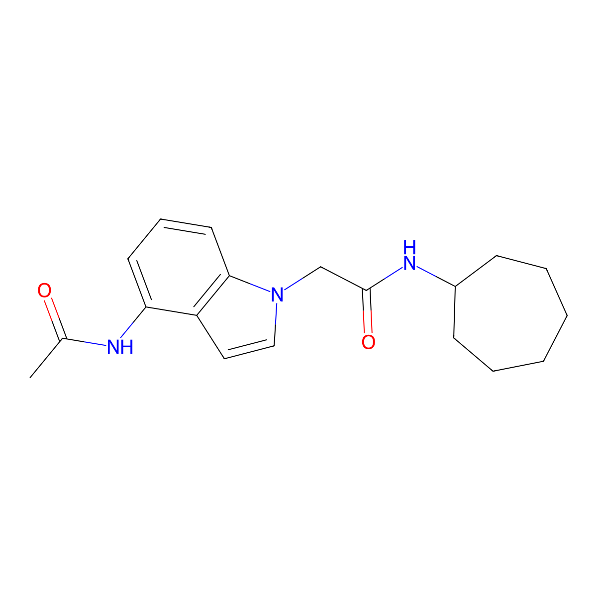 2-[4-(acetylamino)-1H-indol-1-yl]-N-cycloheptylacetamide molecular structure, CAS 1574307-60-0