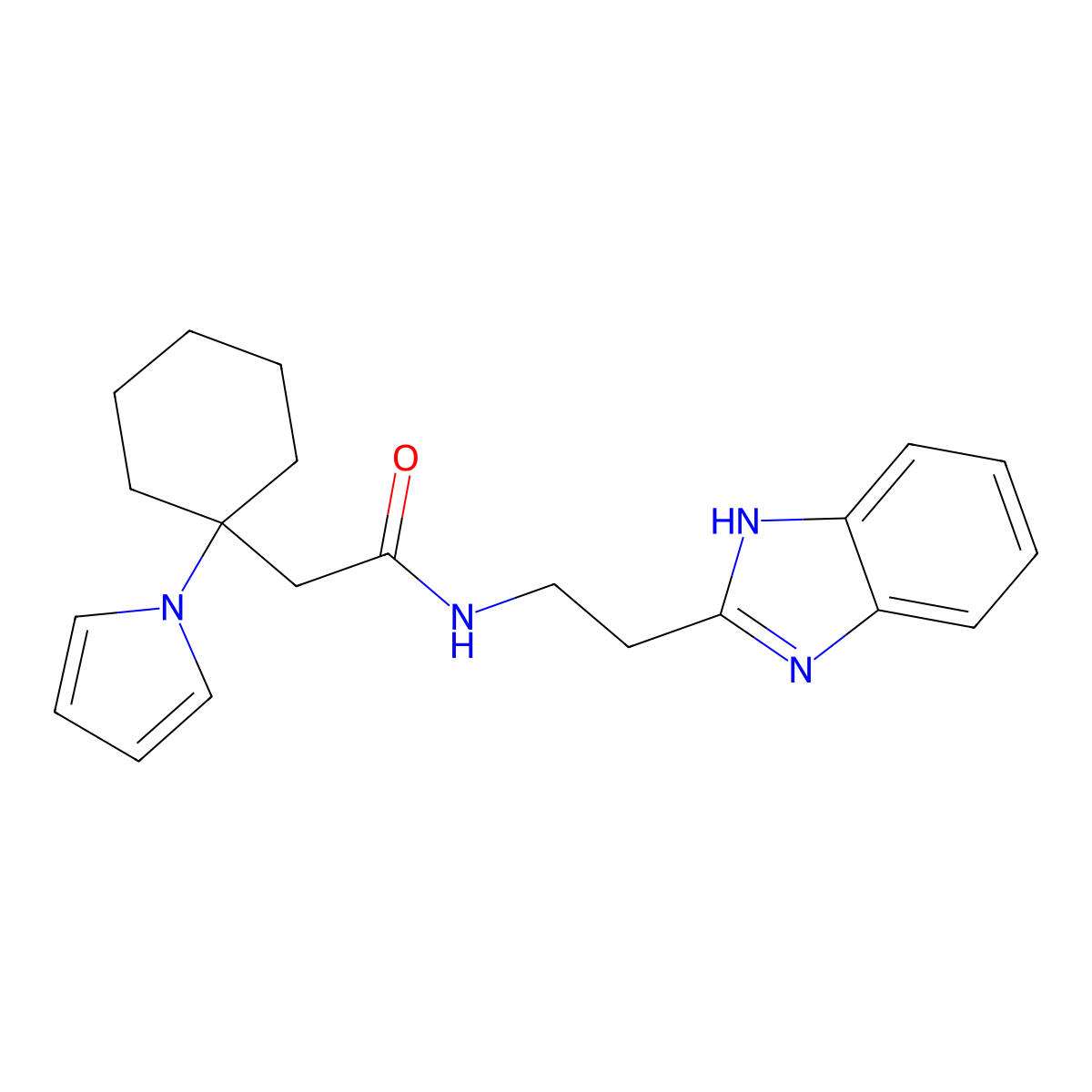N-[2-(1H-benzimidazol-2-yl)ethyl]-2-[1-(1H-pyrrol-1-yl)cyclohexyl]acetamide molecular structure, CAS 1574307-74-6