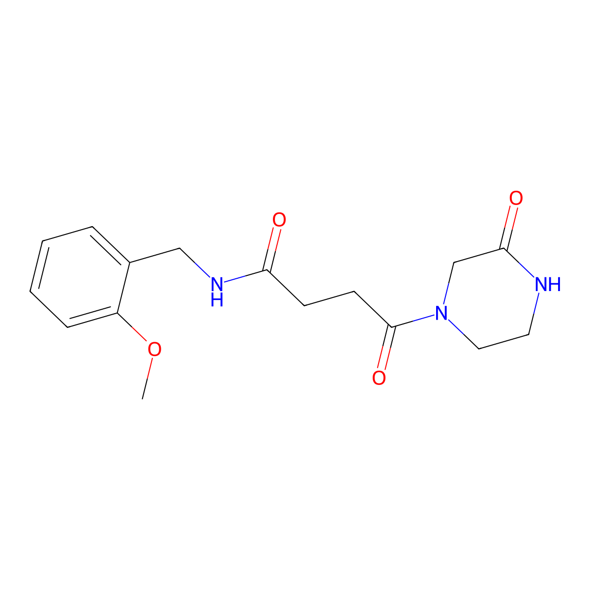 N-(2-methoxybenzyl)-4-oxo-4-(3-oxopiperazin-1-yl)butanamide molecular structure, CAS 1574307-76-8