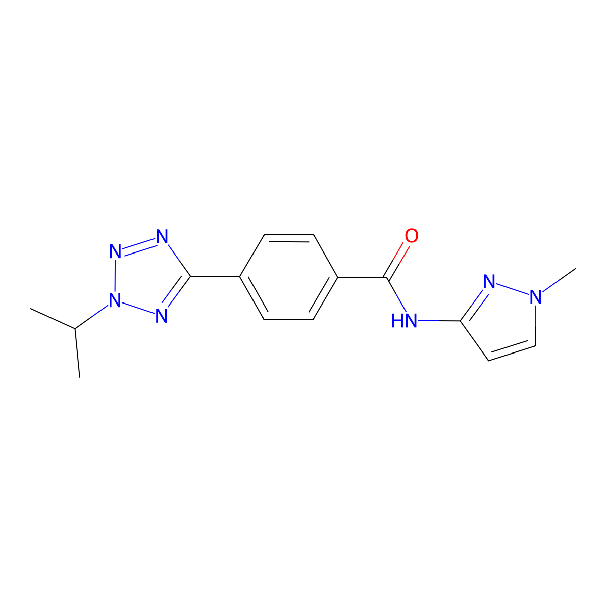 N-(1-methyl-1H-pyrazol-3-yl)-4-[2-(propan-2-yl)-2H-tetrazol-5-yl]benzamide molecular structure, CAS 1574307-82-6