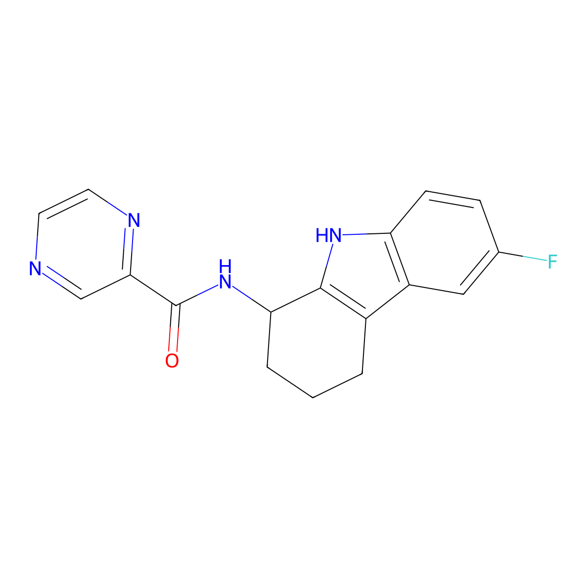 N-(6-fluoro-2,3,4,9-tetrahydro-1H-carbazol-1-yl)pyrazine-2-carboxamide molecular structure, CAS 1574307-86-0