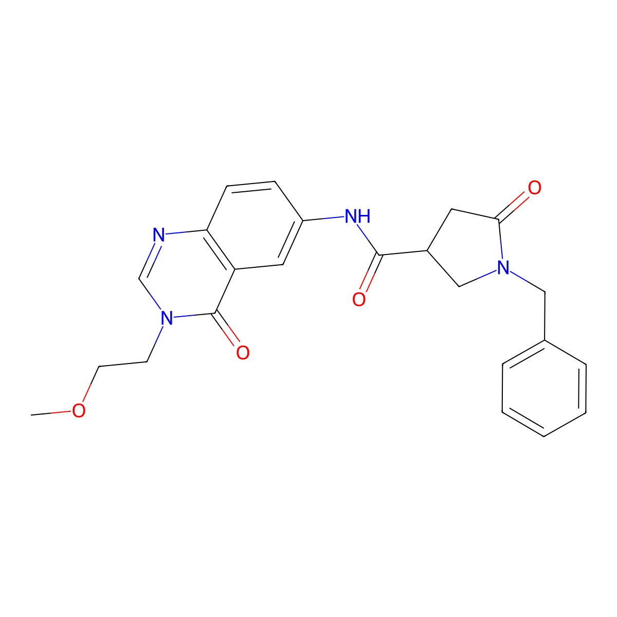 1-benzyl-N-[3-(2-methoxyethyl)-4-oxo-3,4-dihydroquinazolin-6-yl]-5-oxopyrrolidine-3-carboxamide molecular structure, CAS 1574307-88-2