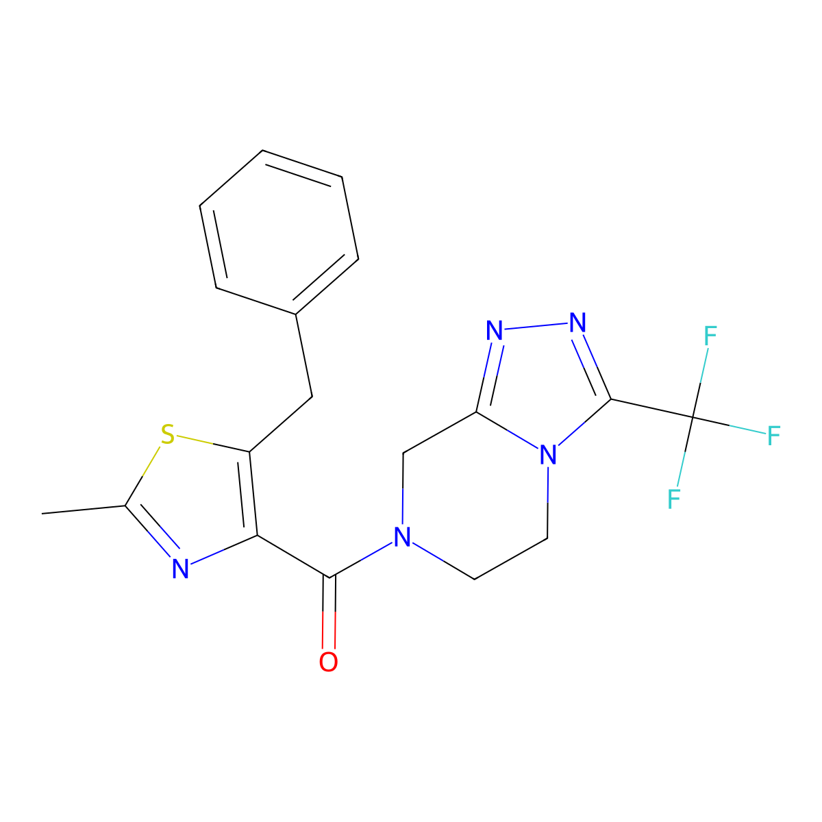 (5-benzyl-2-methyl-1,3-thiazol-4-yl)[3-(trifluoromethyl)-5,6-dihydro[1,2,4]triazolo[4,3-a]pyrazin-7(8H)-yl]methanone molecular structure, CAS 1574307-92-8