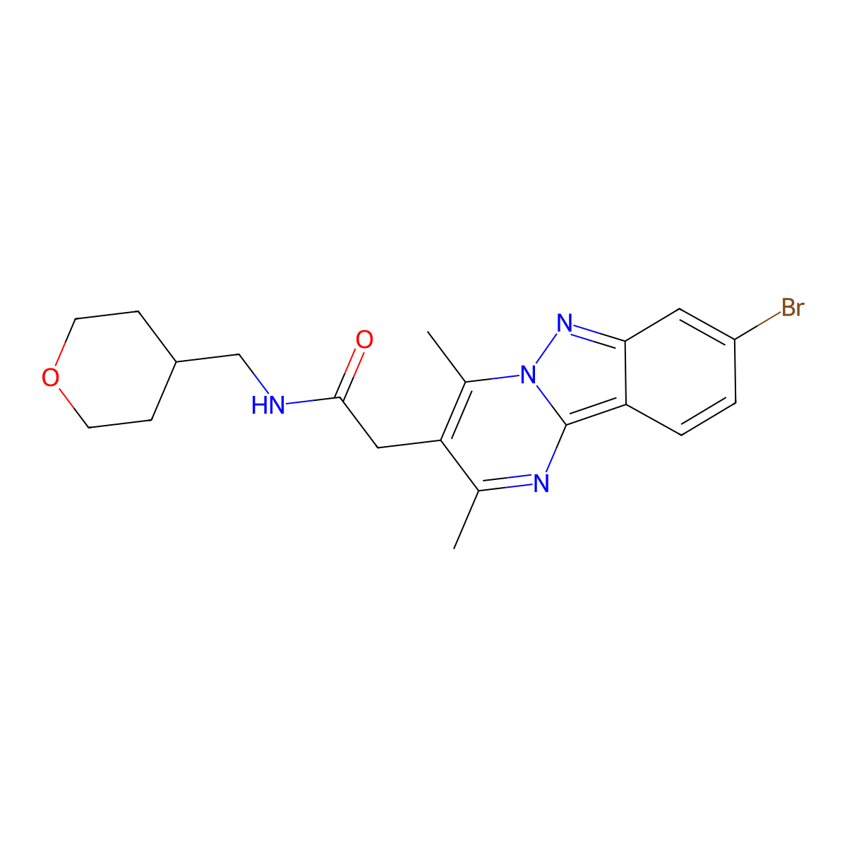 2-(8-bromo-2,4-dimethylpyrimido[1,2-b]indazol-3-yl)-N-(tetrahydro-2H-pyran-4-ylmethyl)acetamide molecular structure, CAS 1574307-93-9