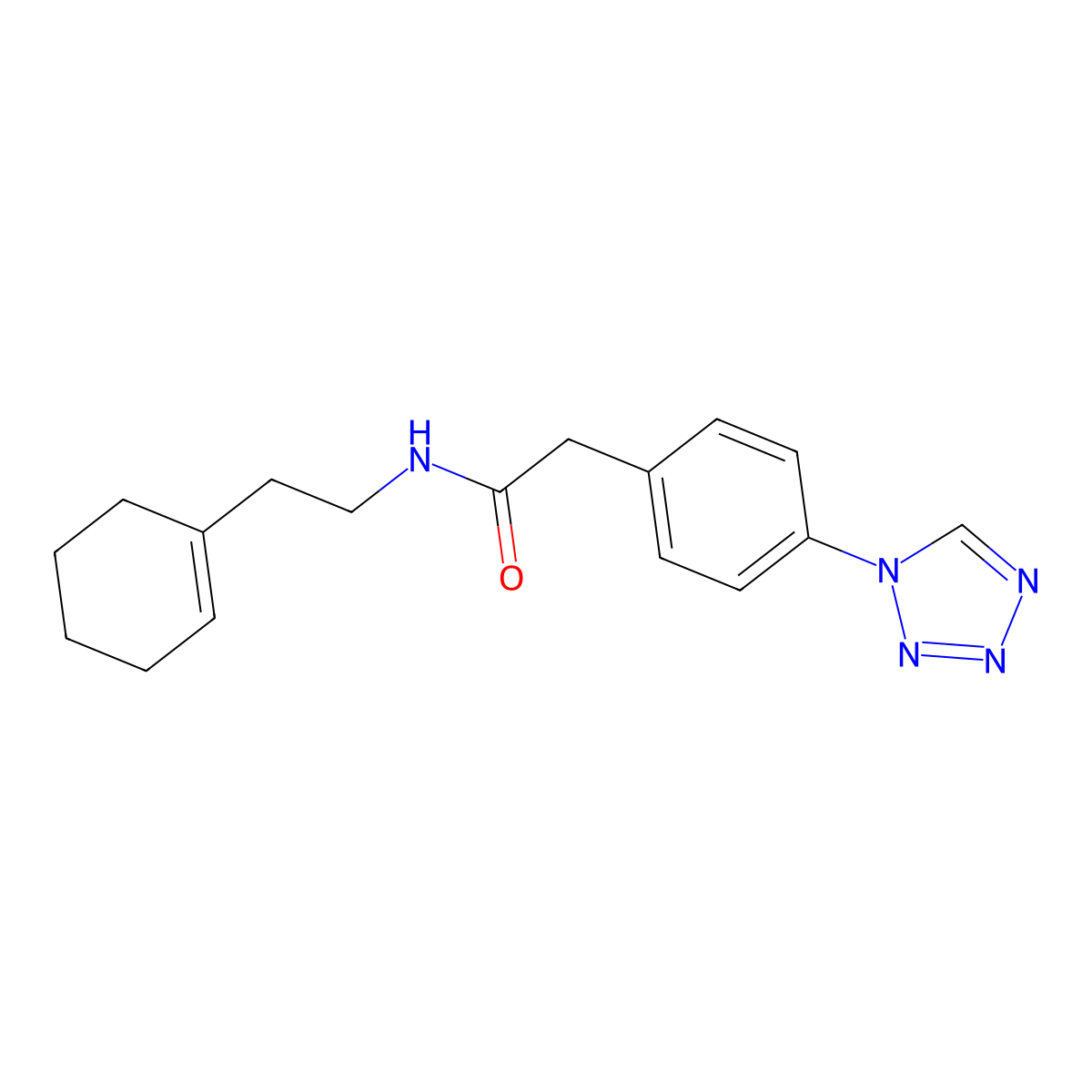 N-[2-(cyclohex-1-en-1-yl)ethyl]-2-[4-(1H-tetrazol-1-yl)phenyl]acetamide molecular structure, CAS 1574307-95-1