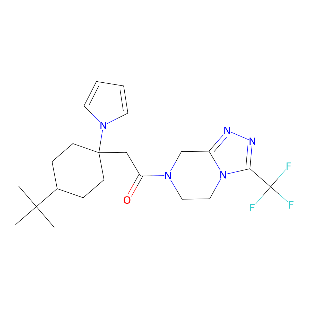 2-[4-tert-butyl-1-(1H-pyrrol-1-yl)cyclohexyl]-1-[3-(trifluoromethyl)-5,6-dihydro[1,2,4]triazolo[4,3-a]pyrazin-7(8H)-yl]ethanone molecular structure, CAS 1574307-99-5