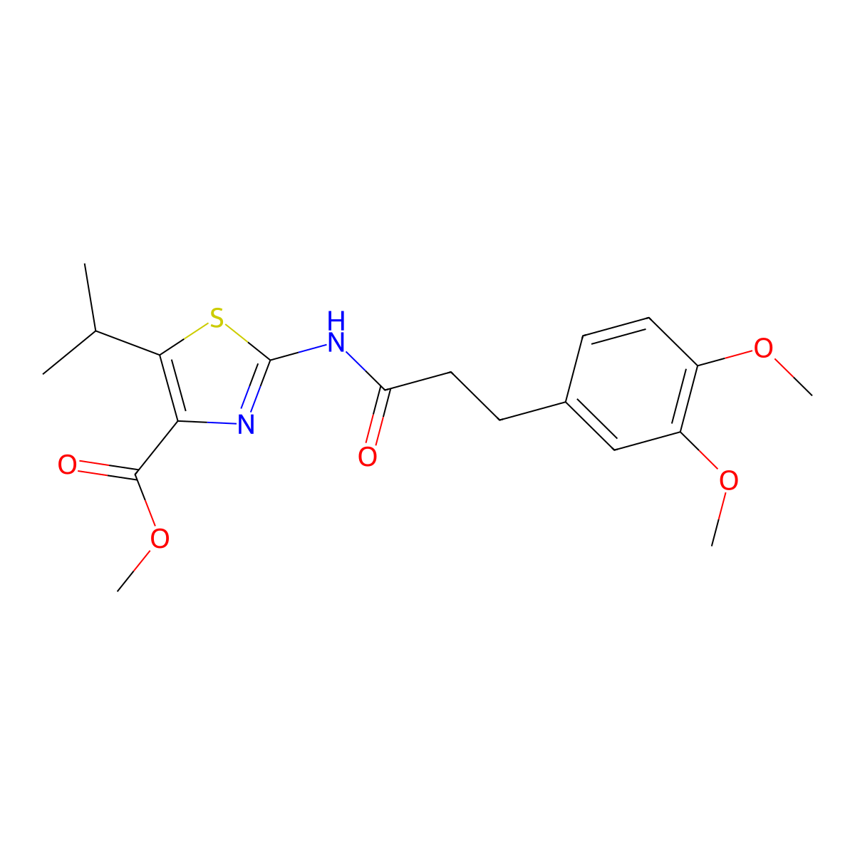 Methyl 2-{[3-(3,4-dimethoxyphenyl)propanoyl]amino}-5-isopropyl-1,3-thiazole-4-carboxylate molecular structure, CAS 1574308-08-9
