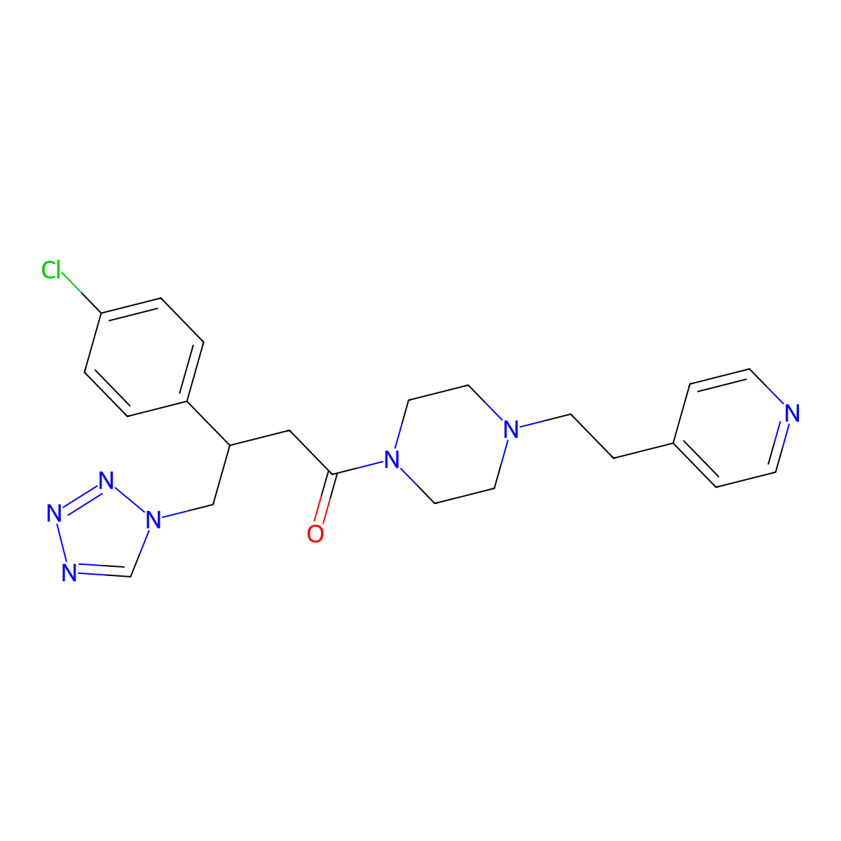 3-(4-chlorophenyl)-1-{4-[2-(pyridin-4-yl)ethyl]piperazin-1-yl}-4-(1H-tetrazol-1-yl)butan-1-one molecular structure, CAS 1574308-13-6
