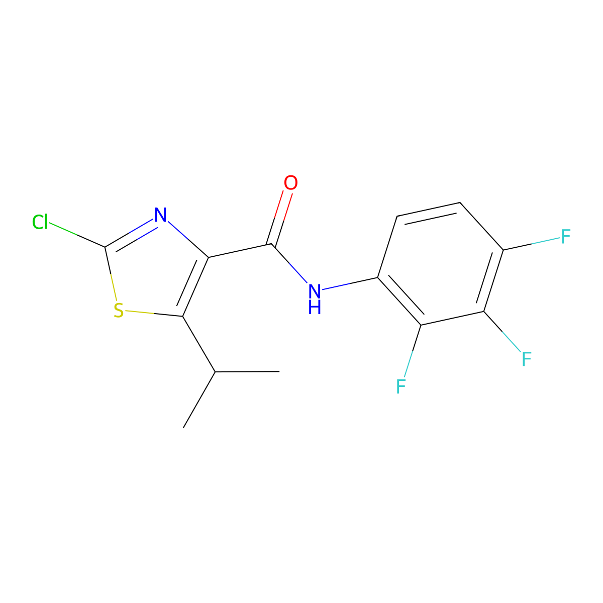2-chloro-5-(propan-2-yl)-N-(2,3,4-trifluorophenyl)-1,3-thiazole-4-carboxamide molecular structure, CAS 1574308-25-0