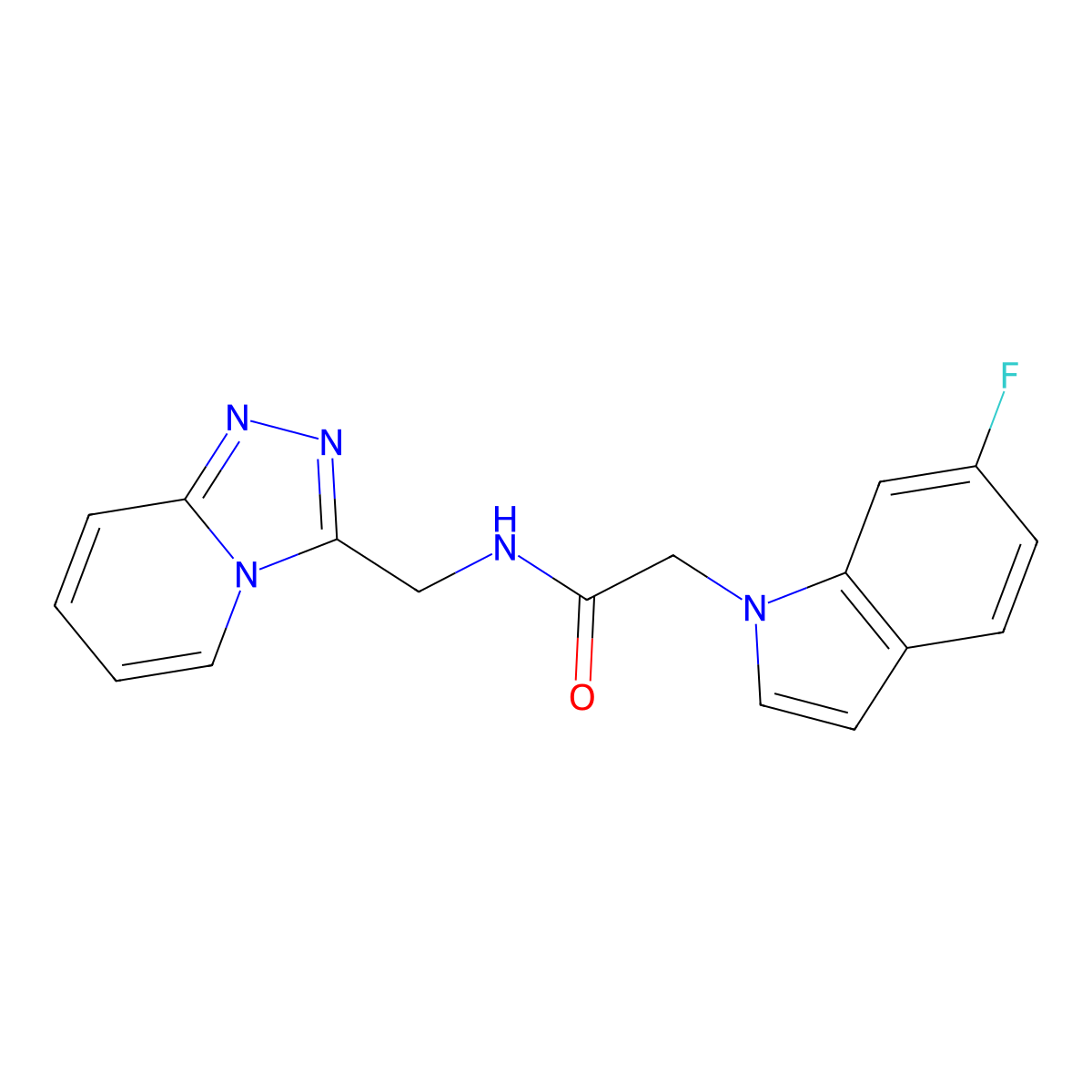 2-(6-fluoro-1H-indol-1-yl)-N-([1,2,4]triazolo[4,3-a]pyridin-3-ylmethyl)acetamide molecular structure, CAS 1574308-33-0