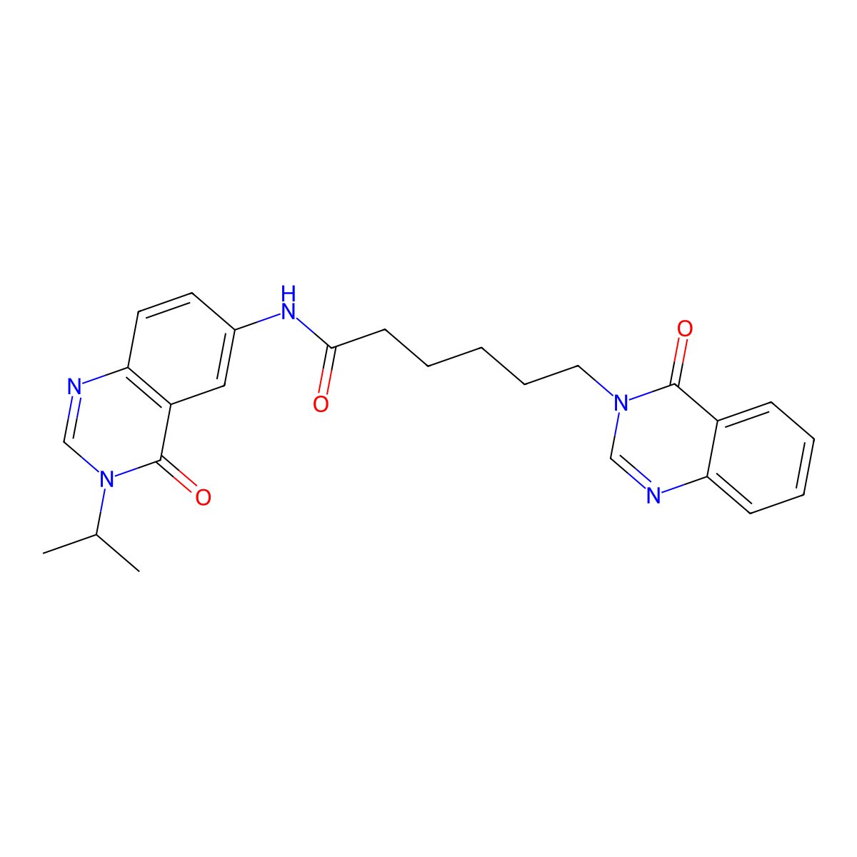 N-[4-oxo-3-(propan-2-yl)-3,4-dihydroquinazolin-6-yl]-6-(4-oxoquinazolin-3(4H)-yl)hexanamide molecular structure, CAS 1574308-36-3