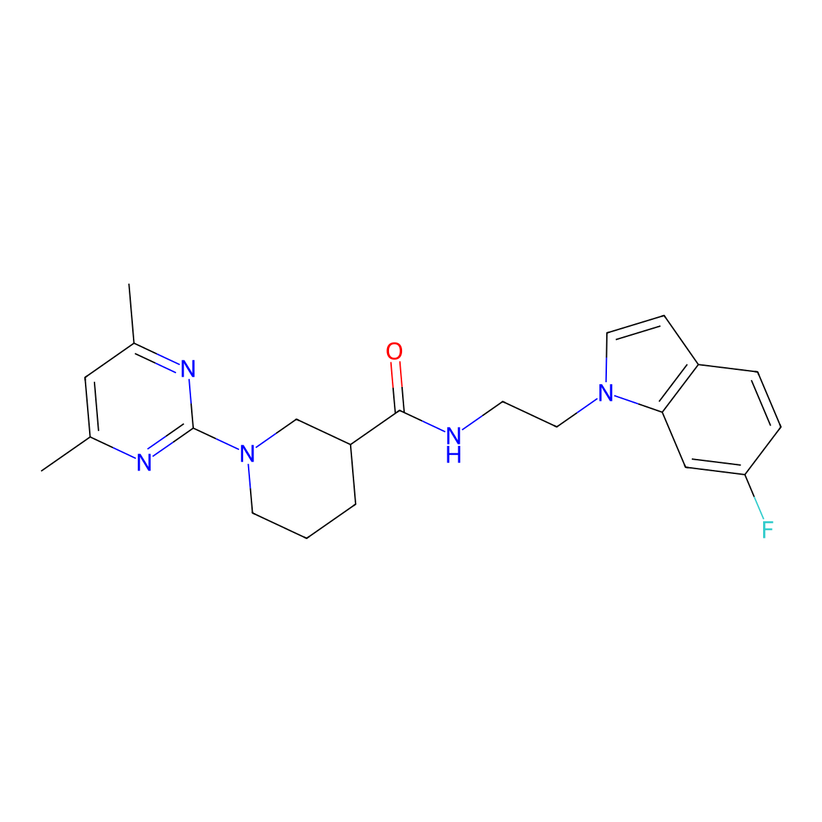 1-(4,6-dimethyl-2-pyrimidinyl)-N-[2-(6-fluoro-1H-indol-1-yl)ethyl]-3-piperidinecarboxamide molecular structure, CAS 1574308-37-4