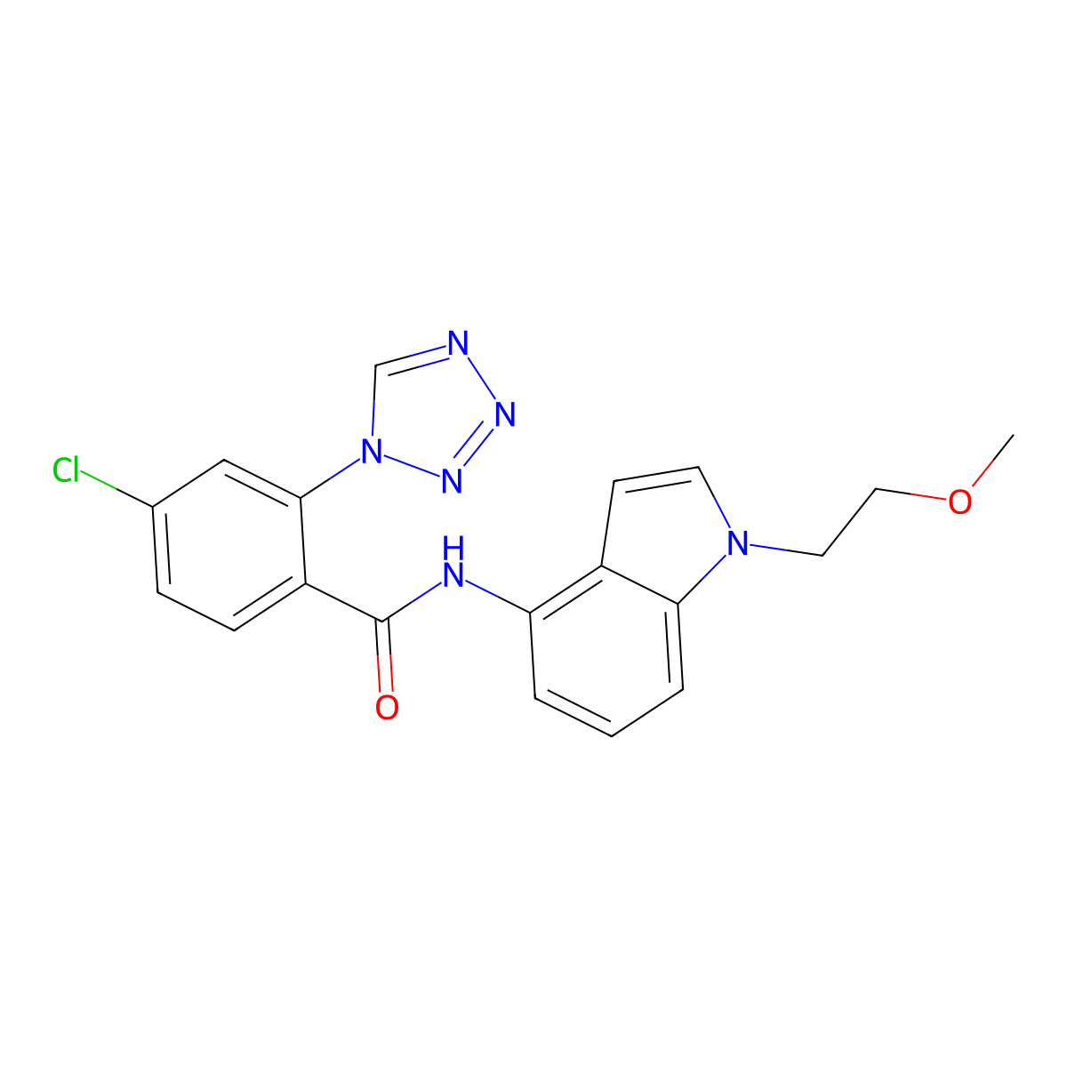 4-chloro-N-[1-(2-methoxyethyl)-1H-indol-4-yl]-2-(1H-tetrazol-1-yl)benzamide molecular structure, CAS 1574308-39-6