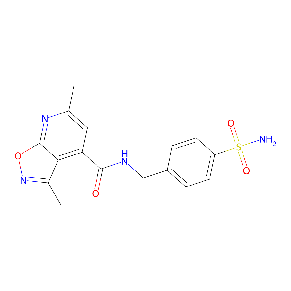 3,6-dimethyl-N-(4-sulfamoylbenzyl)[1,2]oxazolo[5,4-b]pyridine-4-carboxamide molecular structure, CAS 1574308-43-2