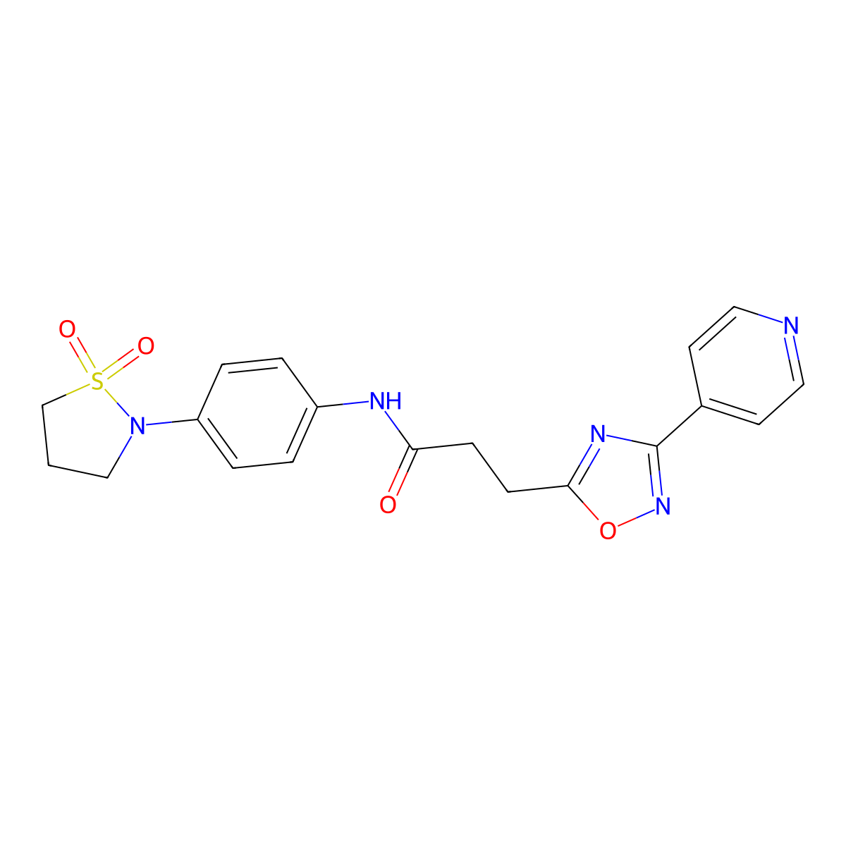 N-[4-(1,1-dioxido-1,2-thiazolidin-2-yl)phenyl]-3-[3-(pyridin-4-yl)-1,2,4-oxadiazol-5-yl]propanamide molecular structure, CAS 1574308-44-3