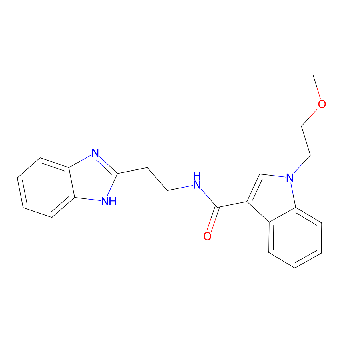 N-[2-(1H-1,3-benzimidazol-2-yl)ethyl]-1-(2-methoxyethyl)-1H-indole-3-carboxamide molecular structure, CAS 1574308-46-5